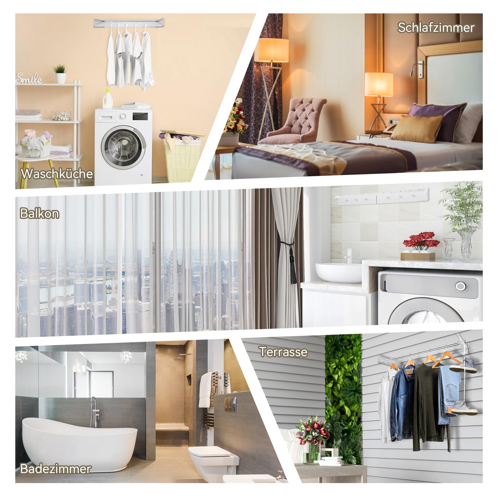 Wäschetrockner Wand, Wäscheständer Wandmontage, 100cm Wäscheständer zum Ausziehen Wand für Badezimmer, Balkon, Terasse, platzsparend Wandwäschetrockner ideal für Indoor & Outdoor (Weiß - 100cm)