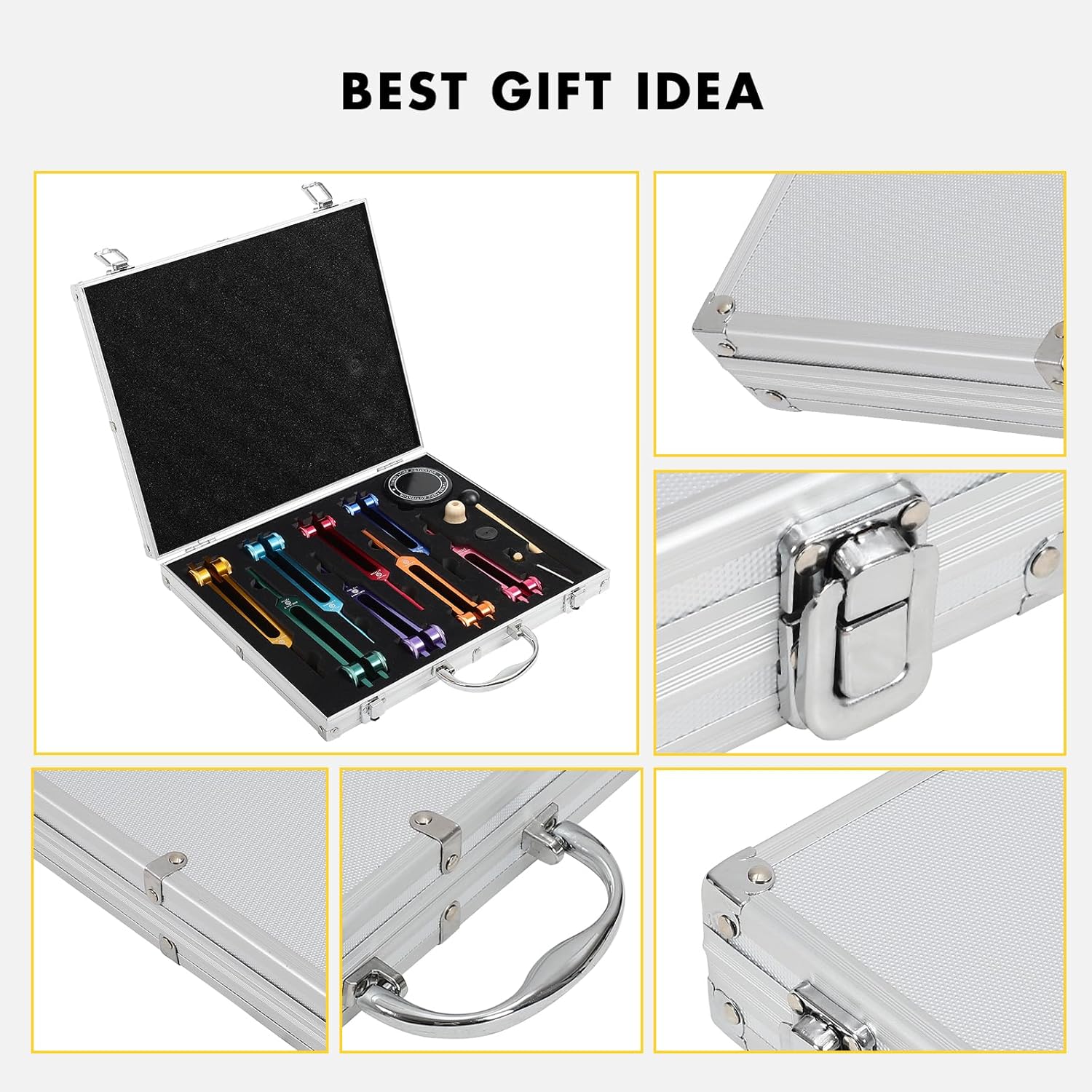 Chakra Tuning Fork Set, Adjustable Weighted Tuning Fork Set, 8 Colorful Chakra Tuning Forks with Activator, Multiple Hz Frequency Healing Devices for DNA Healing Sound Therapy Yoga Meditation