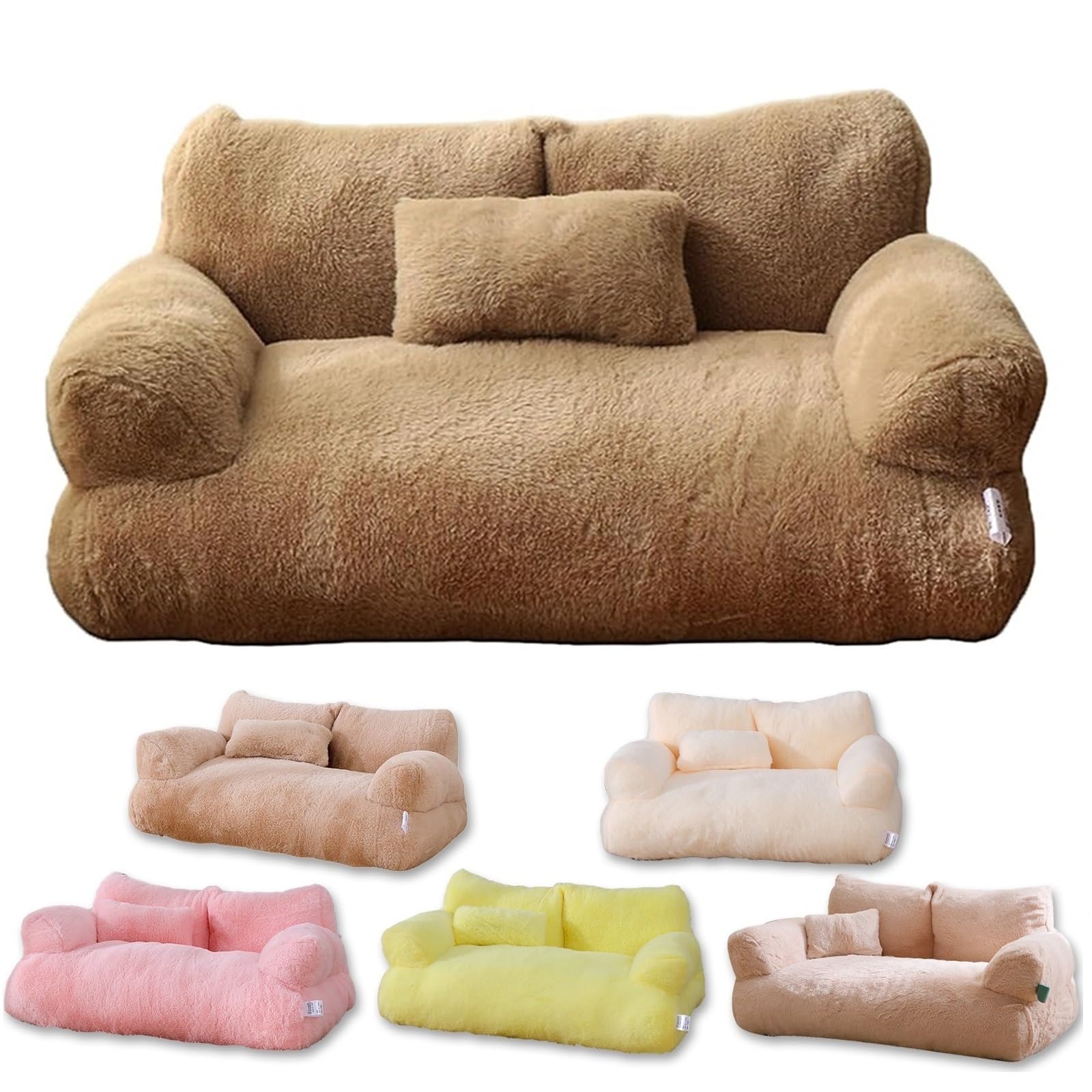 Calming Pet Sofa,Calming Dog Bed Fluffy Plush Pet Sofa, Dog Bed for Small Medium Large Dogs, Memory Foam with Removable Washable Cover (XX-Large, Brown)