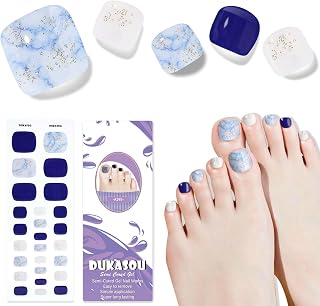 Semi Cured Gel Toe Nail Strips,26 Pcs Toes Nail Stickers Wraps(Deep Blue),UV Light Required,Easy to Apply