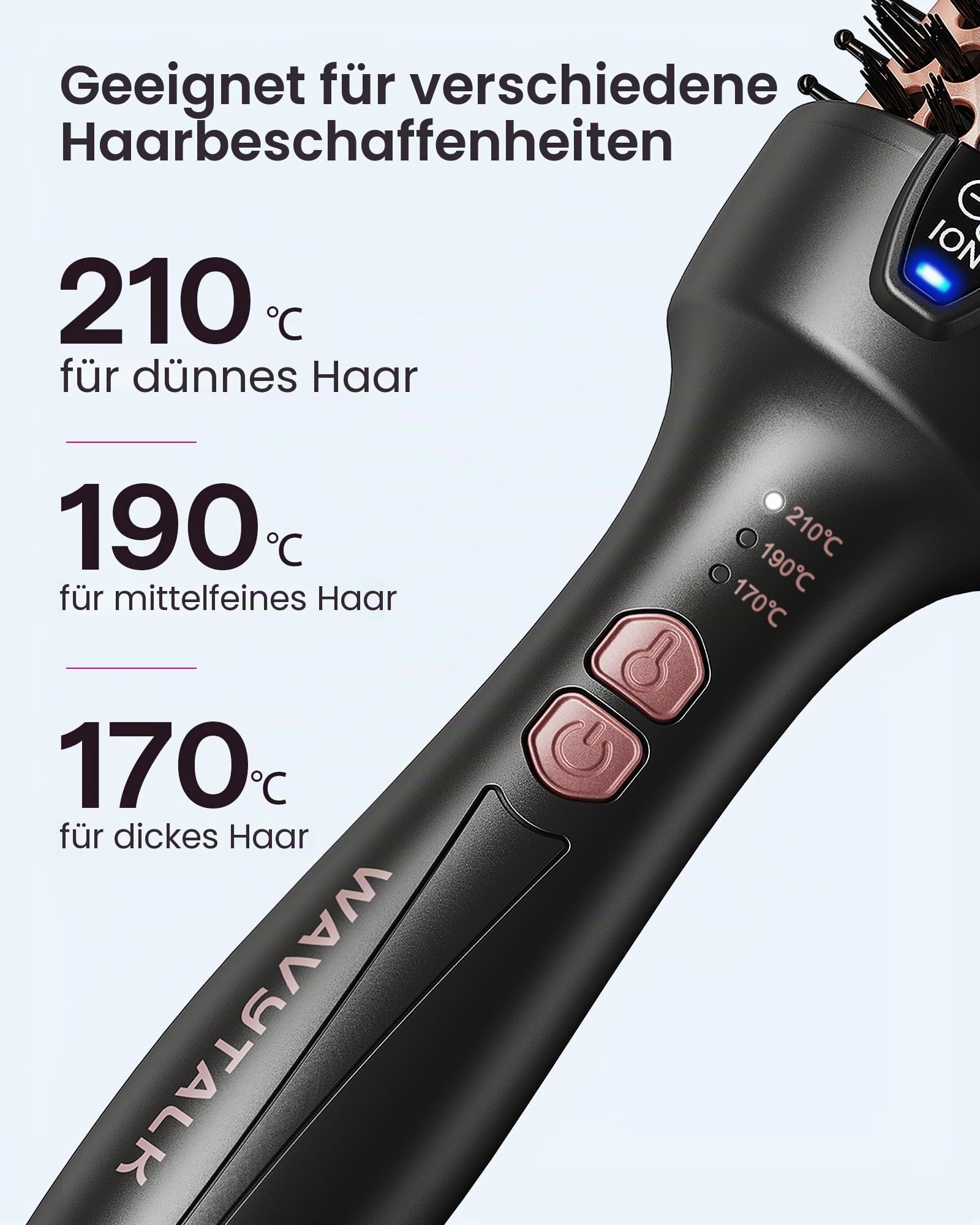 Wavytalk Thermobürste, 38 mm ionische Thermal Brush Lockenbürste mit Heizfunktion, ideal zur schonenden Erzeugung natürlicher Locken und Wellen