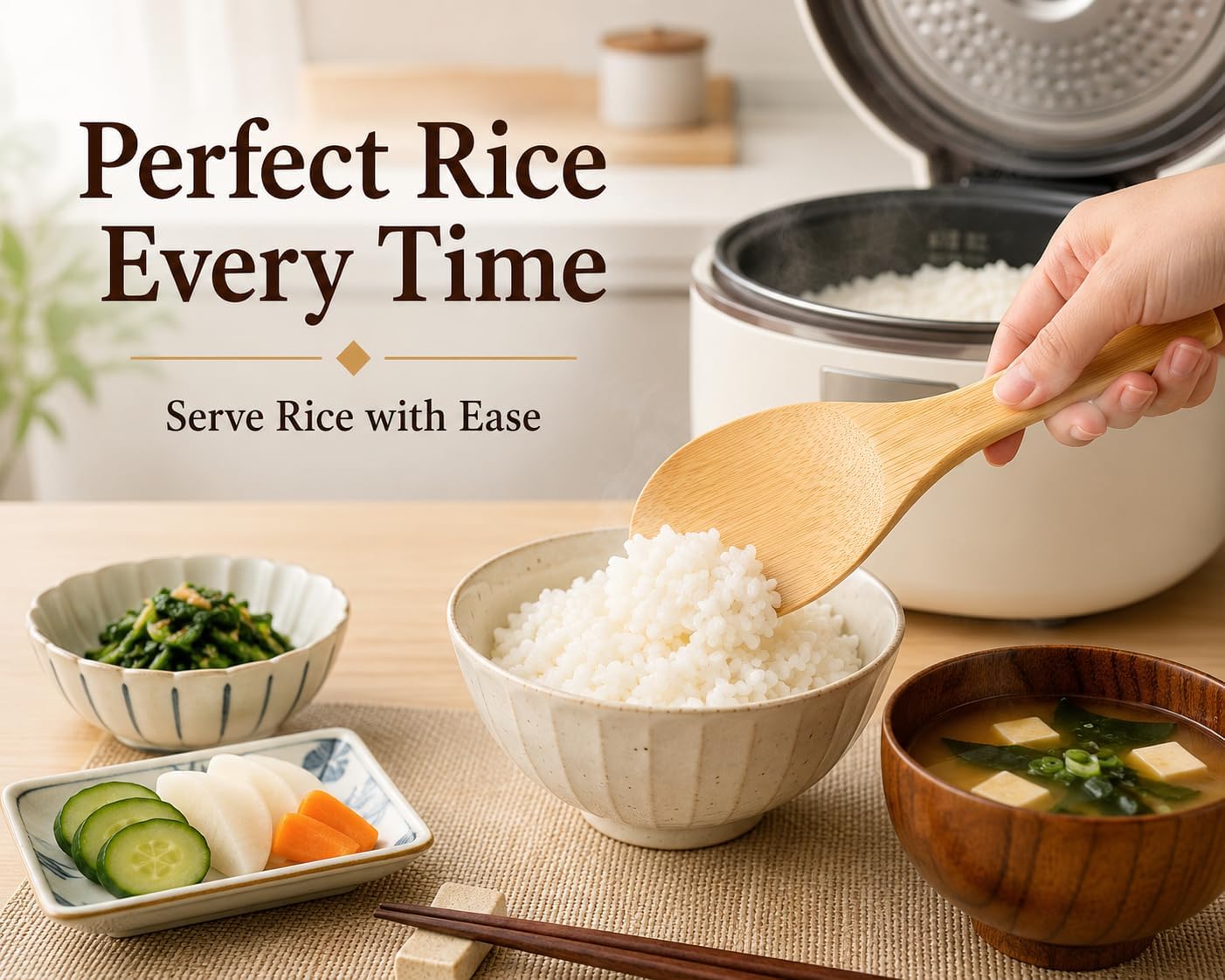 JapanBargain 3669, Rice Spoon Rice Paddle Bamboo Rice Scoop Cooking Spatula for Non Stick Cookware