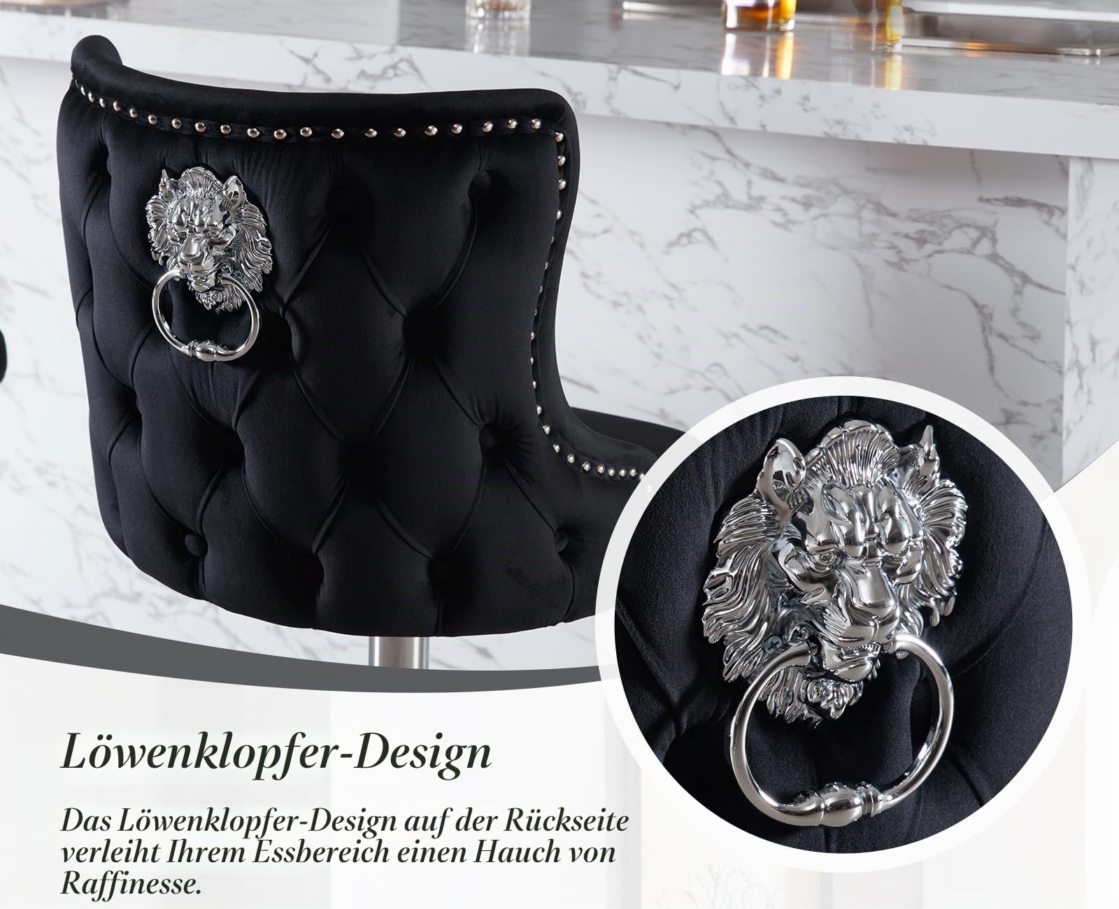Ya-Home Samt Barhocker 2er Set, Höhenverstellbare Tresenhocker mit Löwenring-Zuggriff Gepolsterte Barstühle Moderne Küchenhocker für Küche, Theke,Schwarz