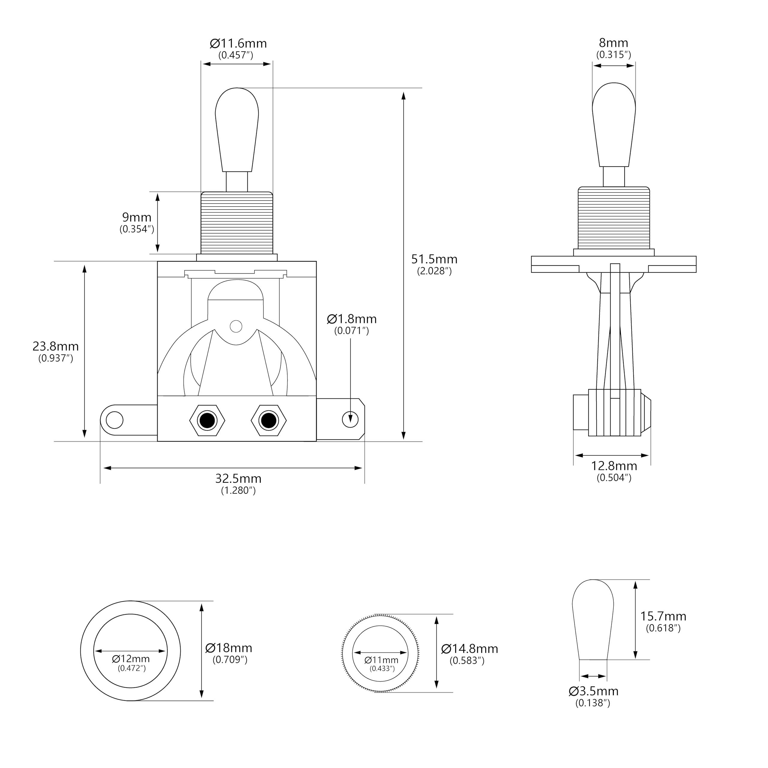 Banworks Metric 3-way Toggle Switch Pickup Selector Switch for Epiphone EPI LP Les Paul Style Guitar JT/DWQ-01 Chrome with Cream Tip