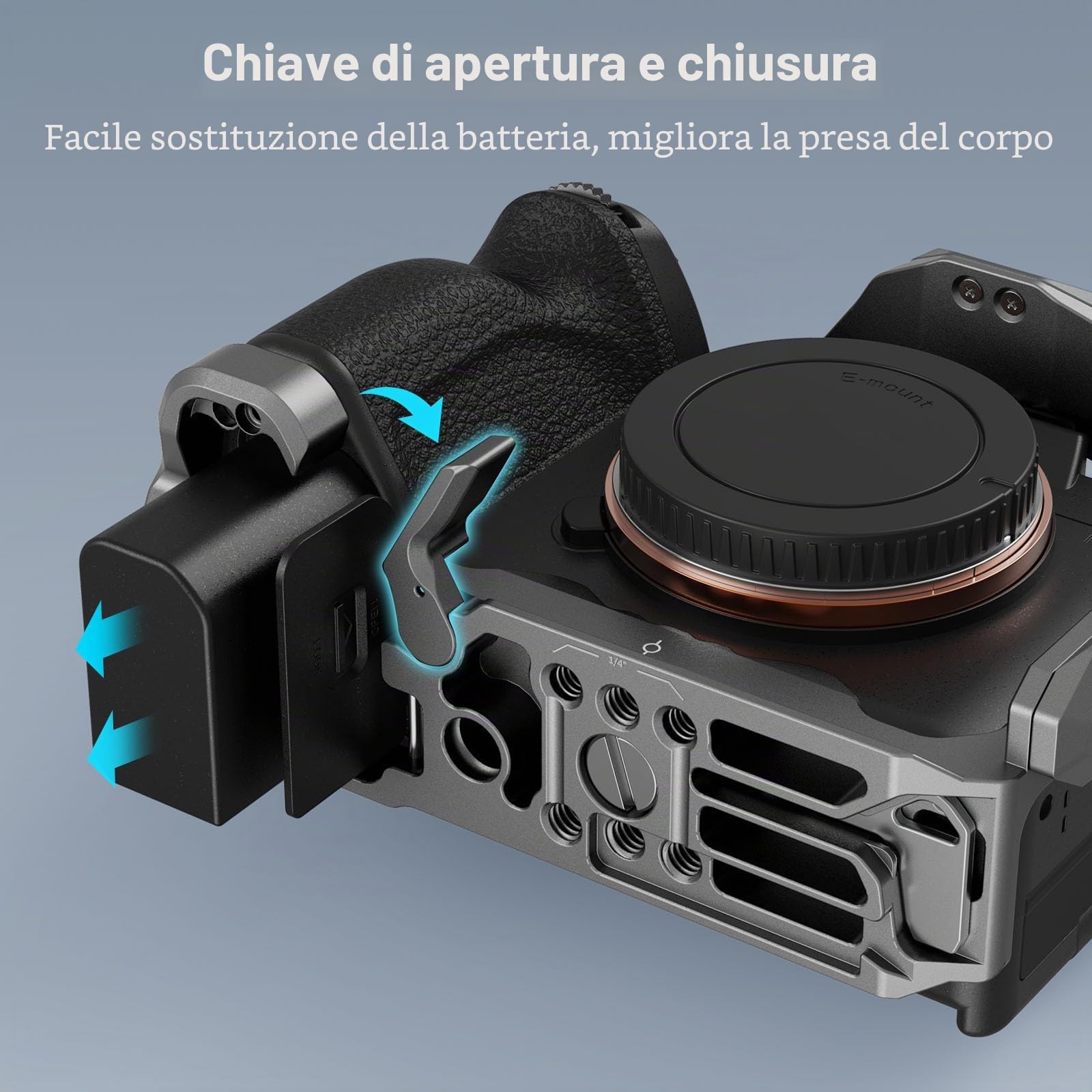 SMALLRIG Gabbia a sgancio rapido per Sony A7R V/A7 IV/A7S III/A7R IV/A1, gabbia per fotocamera con pattino freddo brevettato stile HawkLock/guida NATO/piastra a sgancio rapido per Arca, accesso