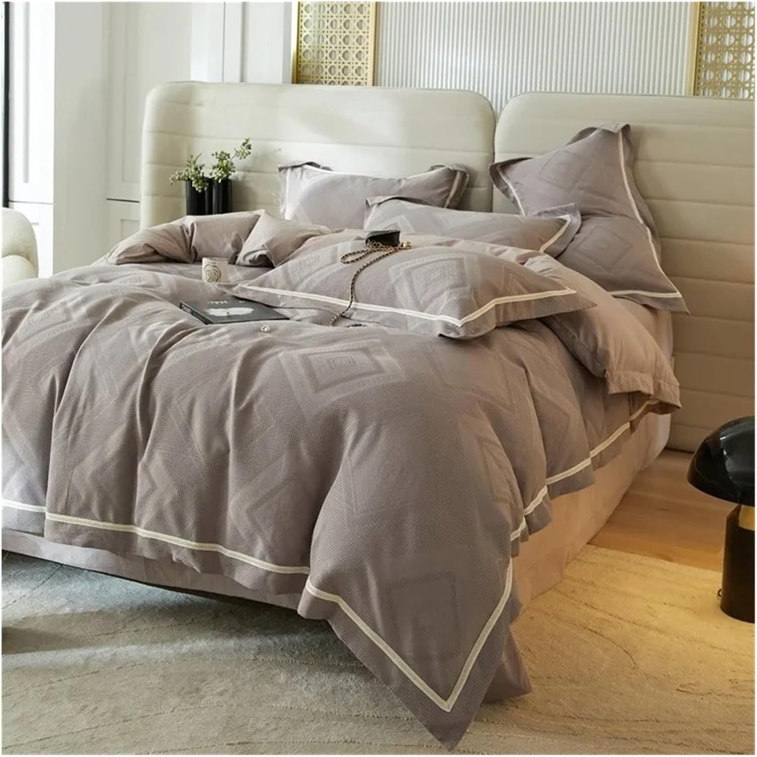 100% Cotton Waffle Texture Geometric Duvet Cover Set Double Queen King 4Pcs Soft Breathable Bedding Sets Bed Sheet Pillowcases,Bed