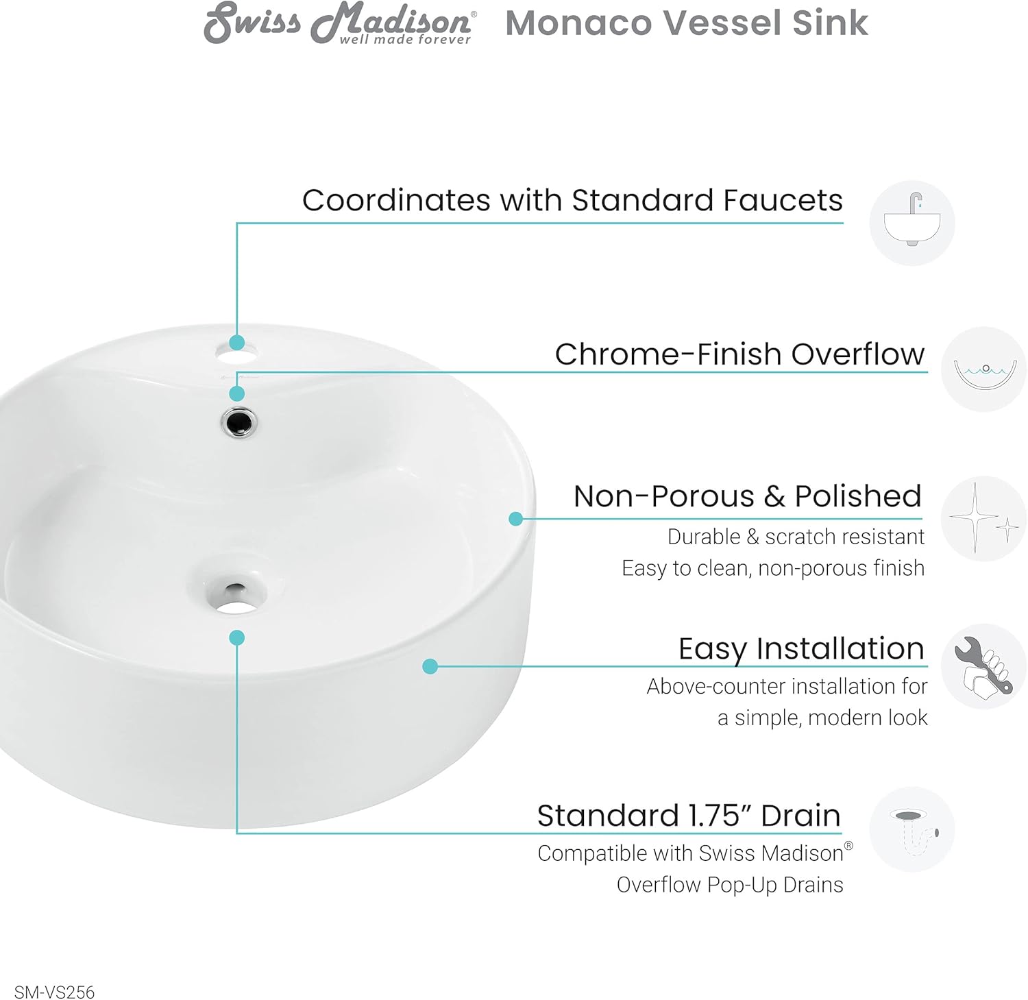 Monaco Round Vessel Sink with Faucet Mount