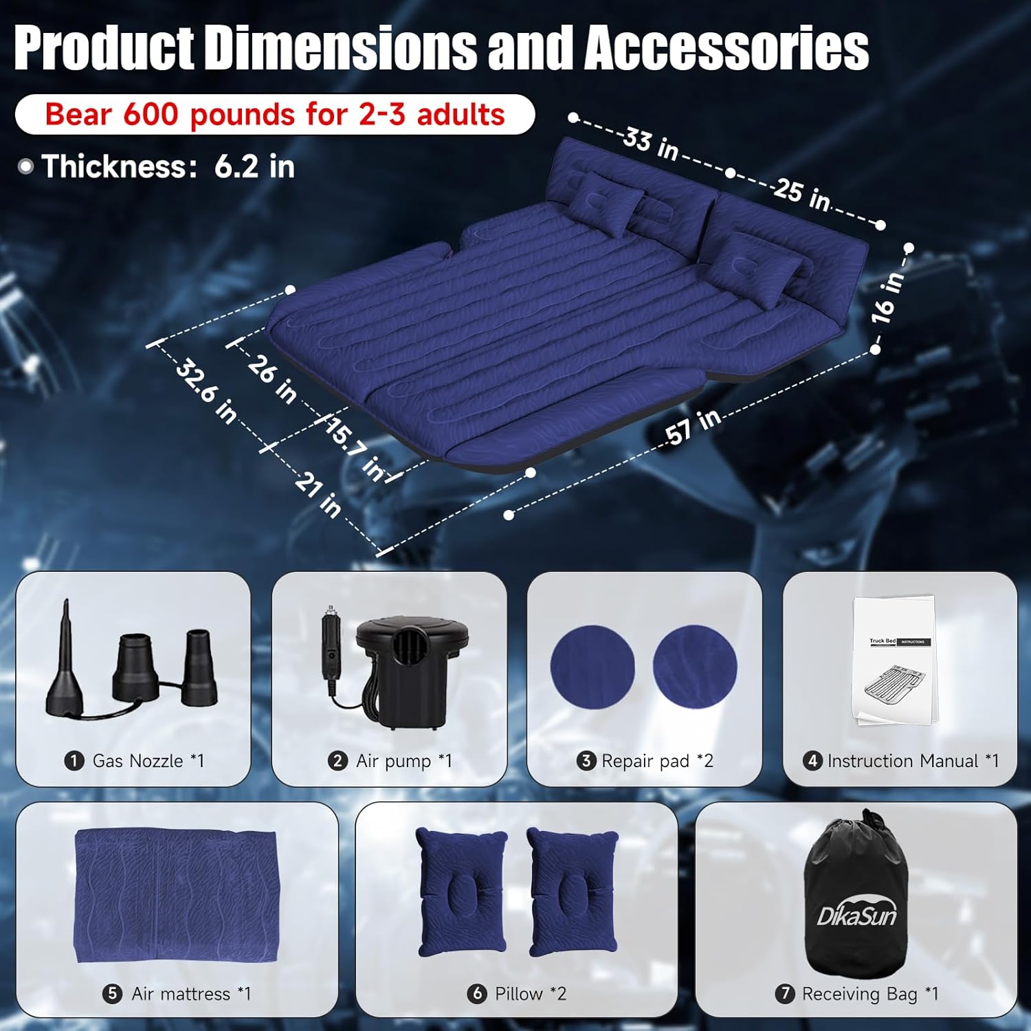 Inflatable SUV Air Mattress Bed Car Mattress for SUV, Double-Sided Flocking Travel Camping Bed Car Air Mattress, Car Sleeping Mattress Bed for Universal SUV with Air Pump & 2 Pillows