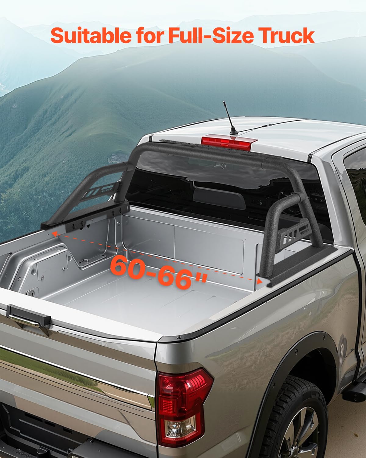 VEVOR Arceau de Sécurité Arrière pour Pick-up, Barre de Benne Réglable Universel, Compatible avec Pickup Pleine Grandeur, en Acier au Carbone, avec Support d'Extension pour Éclairage, Rack Non Inclus