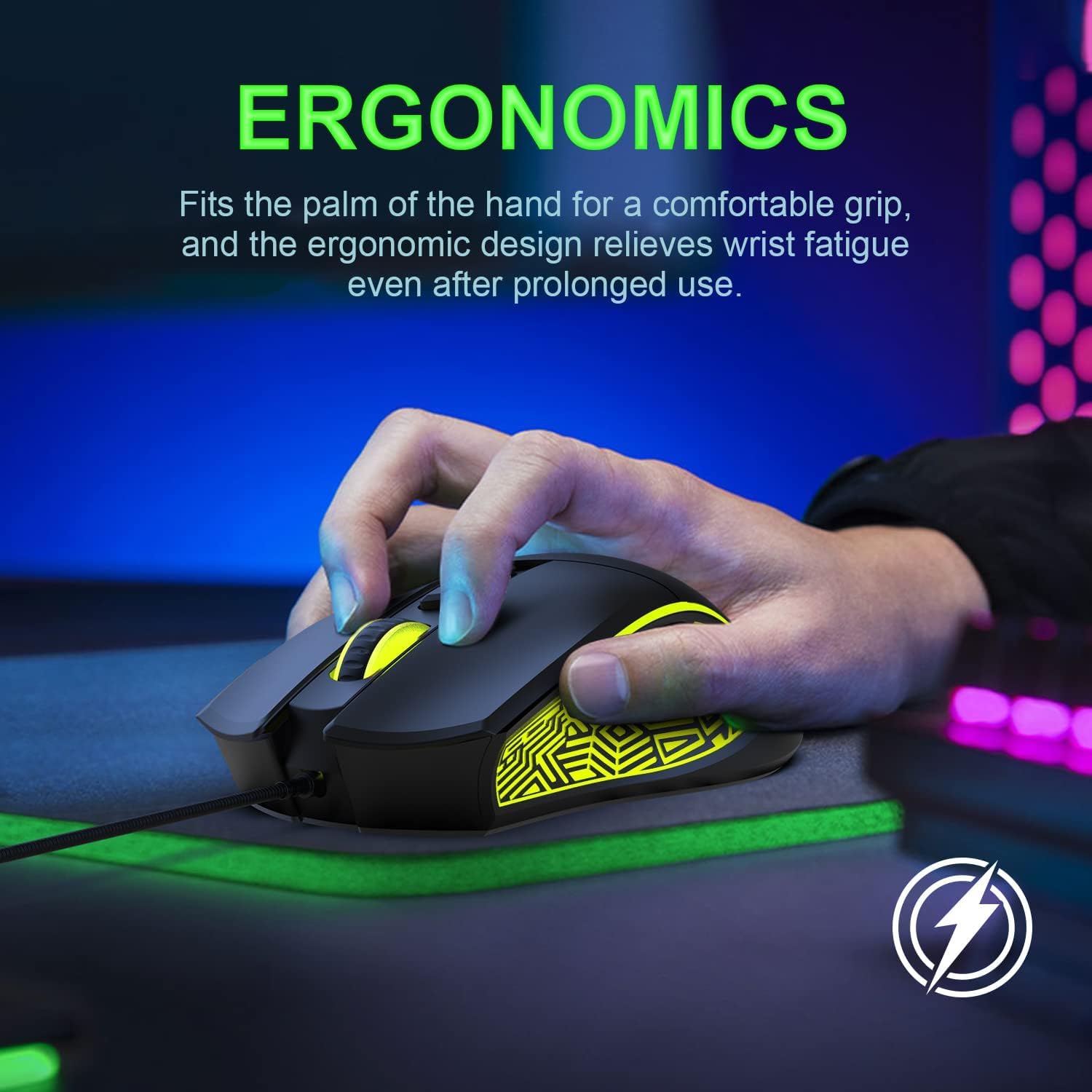 Kit Tastiera e Mouse Gaming 60%, Cablata 61 Tasti Tastiere Ultra-Compact Portatili RGB Retroilluminato 3600 DPI Mouse Ottico Ergonomico per Windows Mac PC Laptop Giochi & Ufficio, Nero