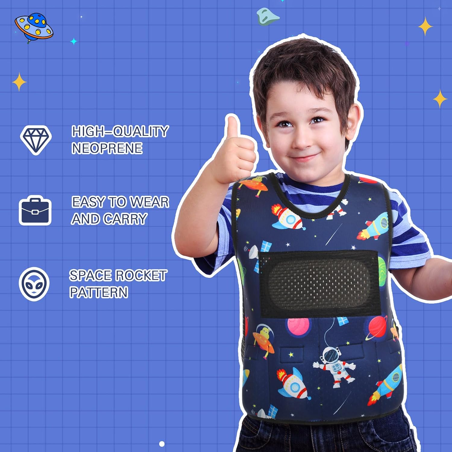 Janmercy Weighted Vest for Kids, Rocket, Small, Dark Blue