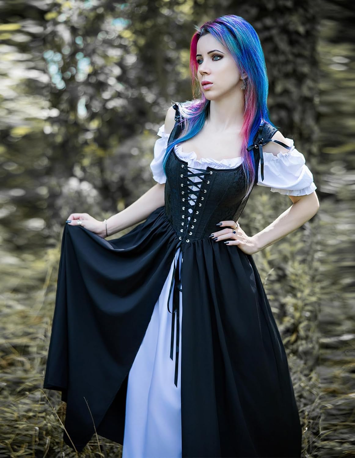 Scarlet Darkness Renaissance Costume Women Medieval Corset Dress Puff Sleeve Fairy Dress - Image 9