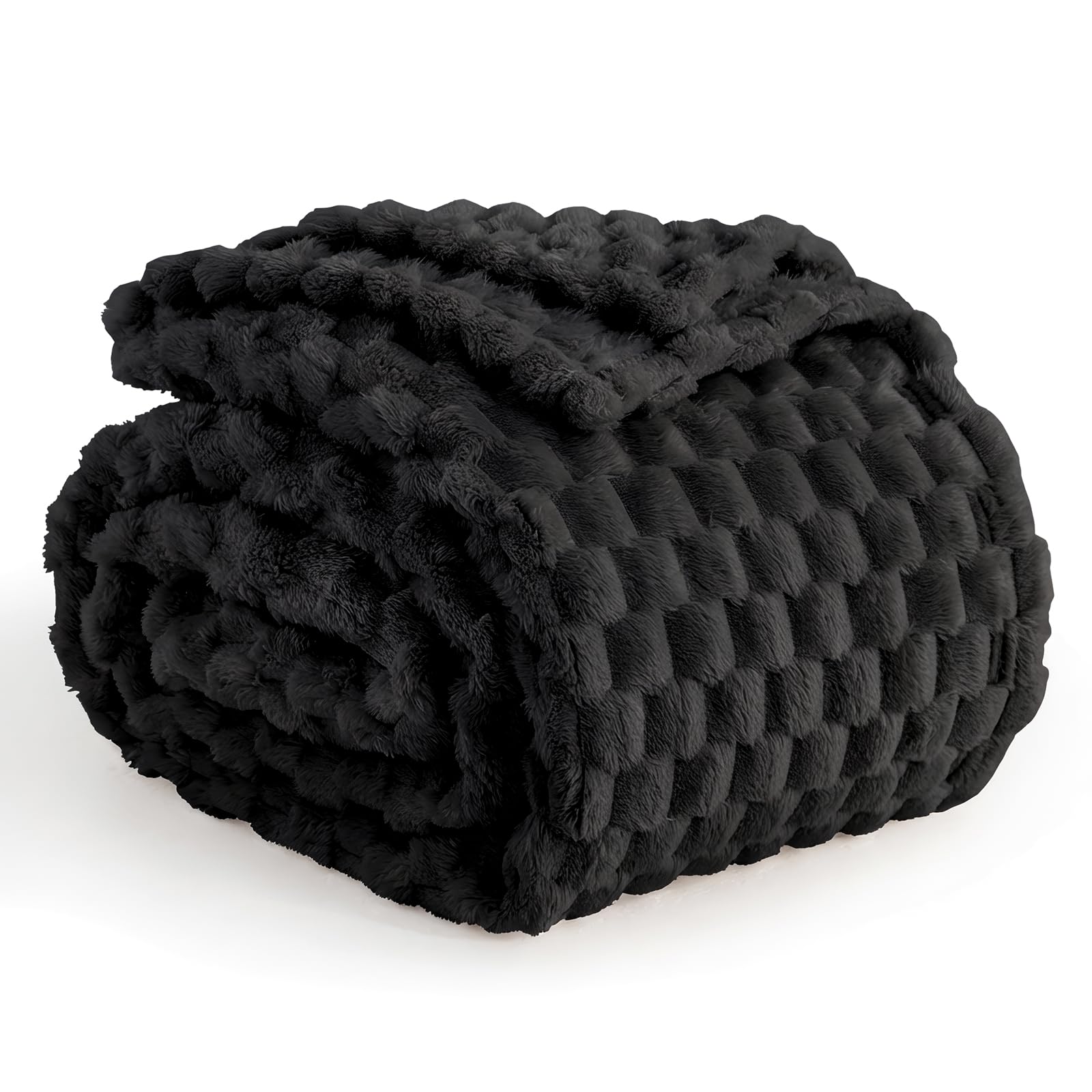 Aisbo Black Throws Blankets for Sofa - Single Fleece Fluffy Bed Throws for Sofas, Soft Warm Fuzzy Blanket for Couch, 130x150 cm โ image 1