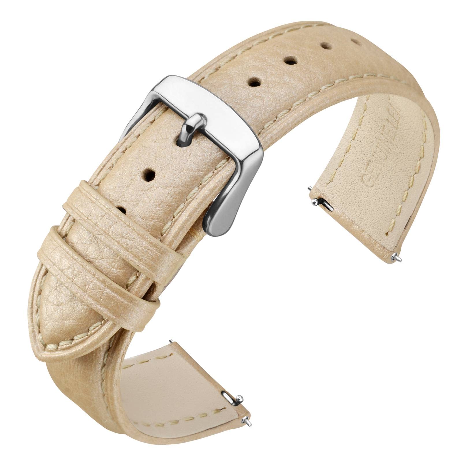 ANNEFIT Watch Band 19mm, Quick Release Textured Padded Leather Straps with Silver Buckle for Men and Women (Gold)