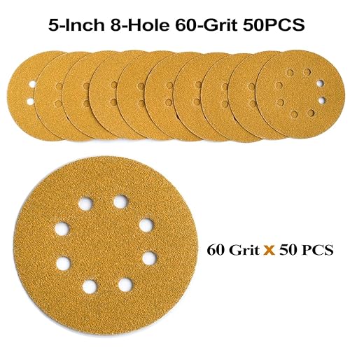 Miniatura 15 de Discos de lija de 5 pulgadas, 8 agujeros, papel de lija de órbita aleatoria de grano 120, paquete de 50