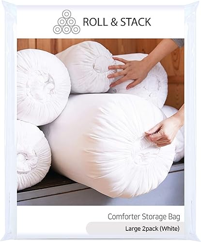 Roll&Stack - Organizador de bolsas de almacenamiento, L (58 pulgadas de largo) x 2, color blanco, perfecto para edredones, mantas, ropa de cama,