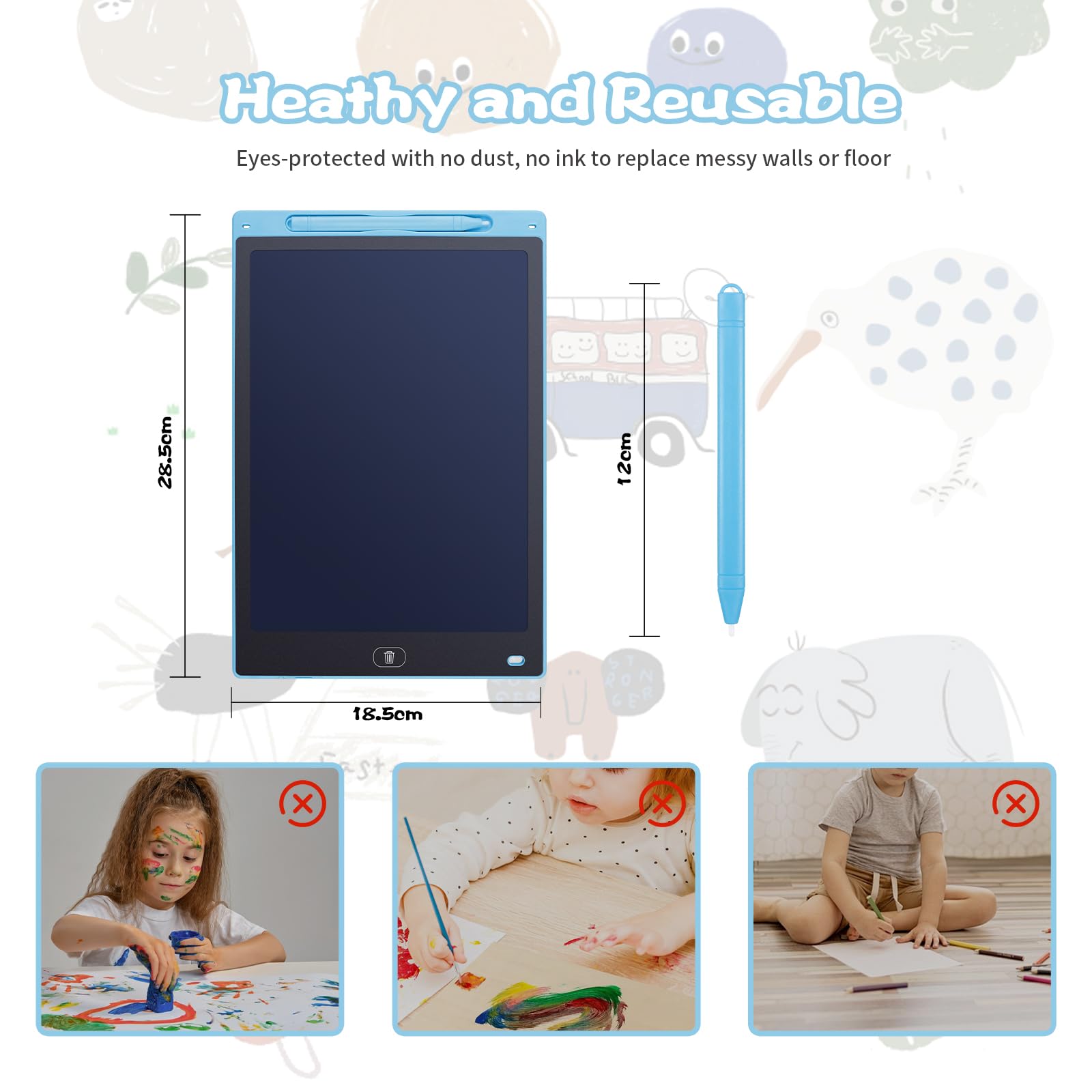 Tablet do rysowania LCD 30,5 cm dla dzieci, niebieska podkładka do rysowania dla dzieci, kolorowe jasne linie tablet do pisania dla dzieci, tablet do pisania LCD zamykany przycisk wymazania,