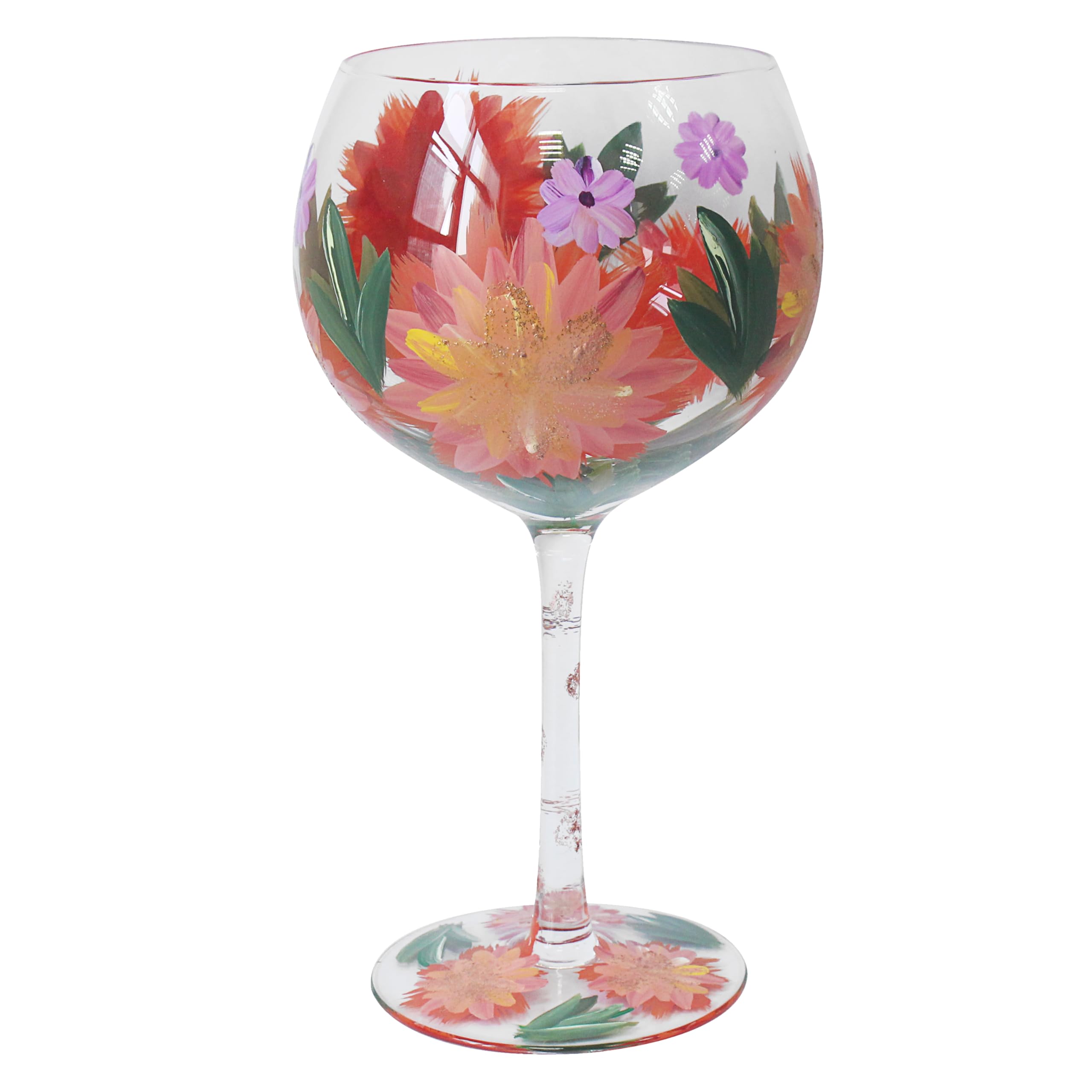 Lesser & Pavey Lynsey Johnstone Dahlias Gin Glass | Hand Printed and Ml Floral Gin & Cocktail Glass | Elegant Gift for Gin Lovers | Stylish Drinking Glass for Wine, Cocktails & Parties