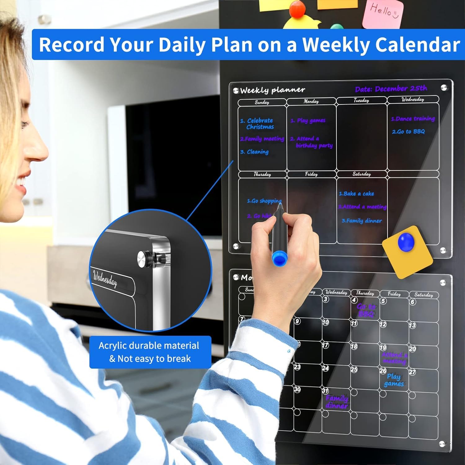 Acrylic Magnetic Dry Erase Board for Fridge Weekly & Monthly Family Planner - Image 4