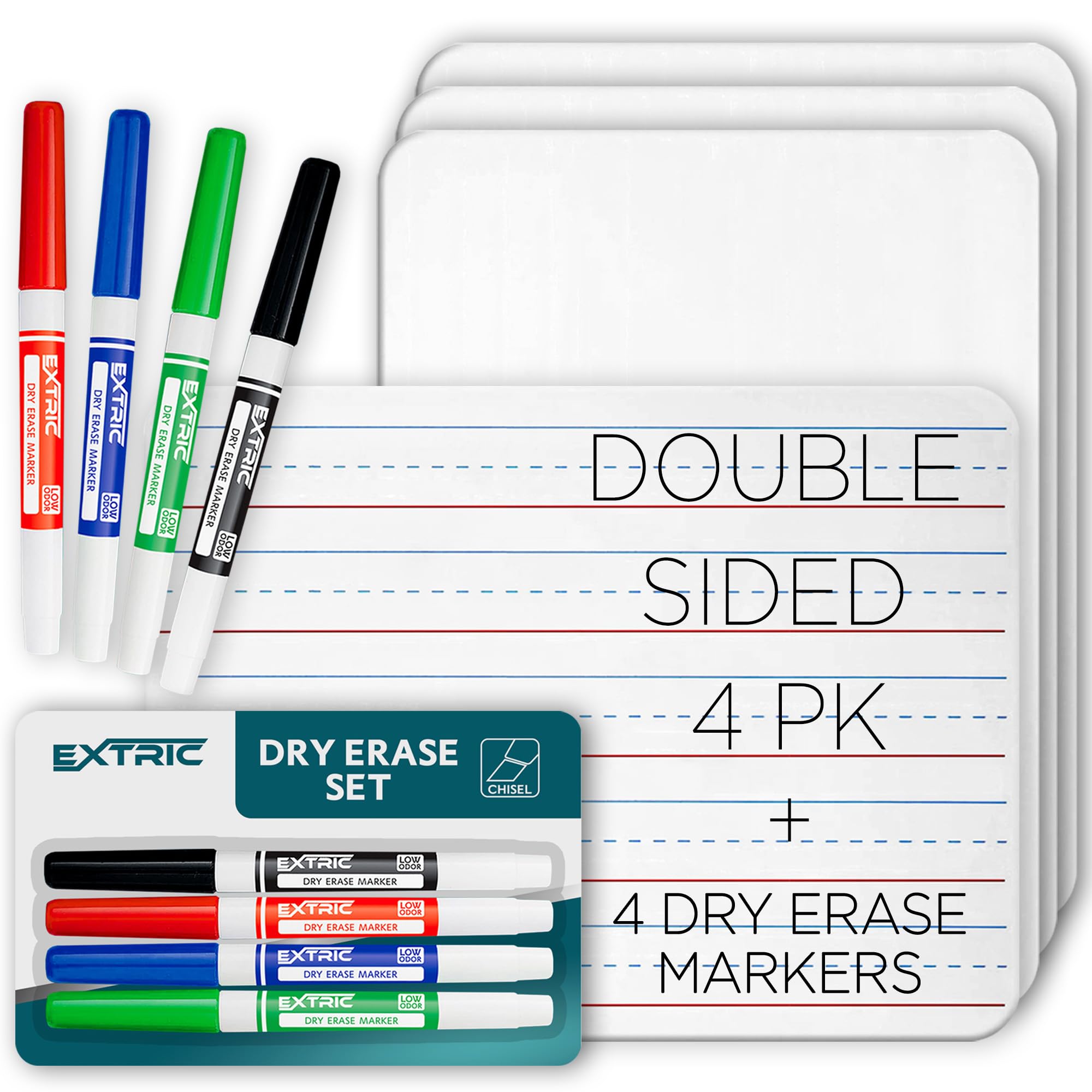 Small White Board- Small Dry Erase Board 4pk. with 4 Dry Erase Markers| Double Sided Lapboard Mini Dry Erase Board Perfect for Homeschool Supplies,
