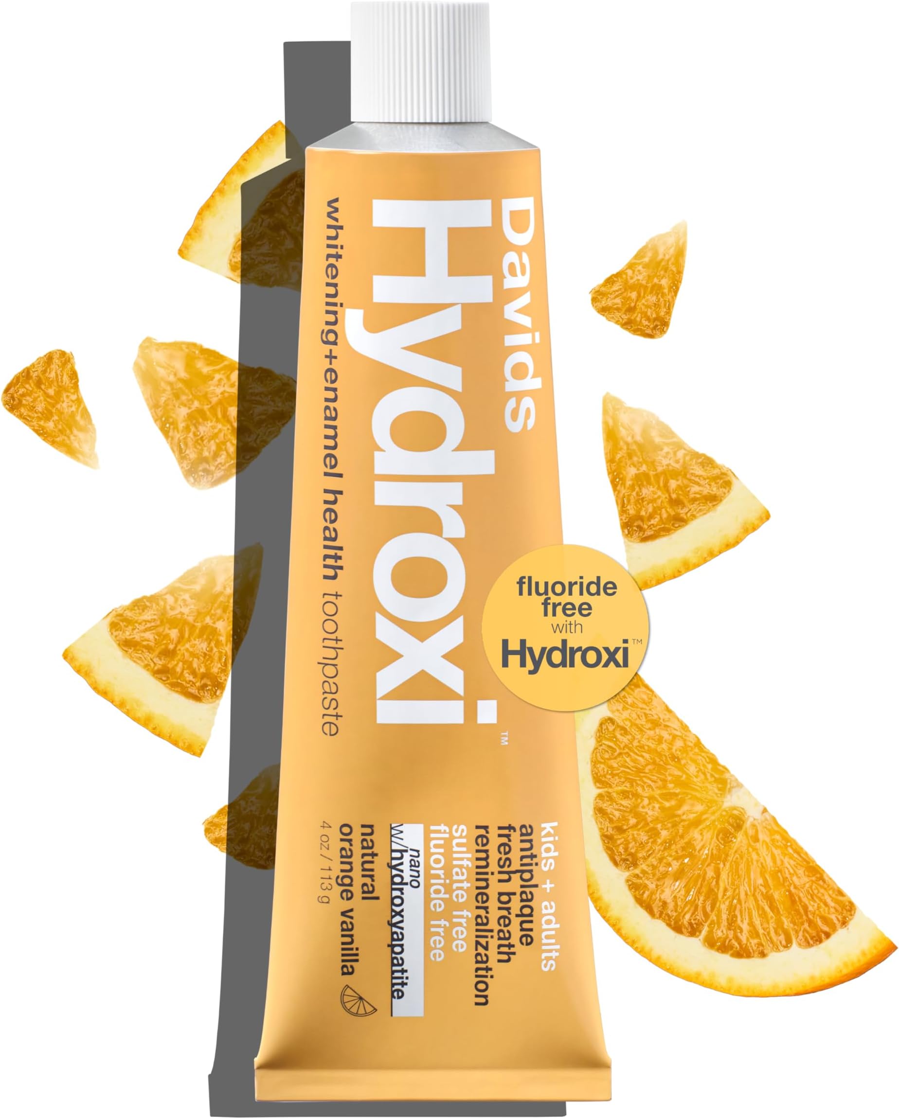 Hydroxi Fluoride Free Nano Hydroxyapatite Toothpaste for Enamel Health & Whitening, Antiplaque, SLS Free, Kid Friendly Orange Vanilla Flavor, 4 oz, Made in USA