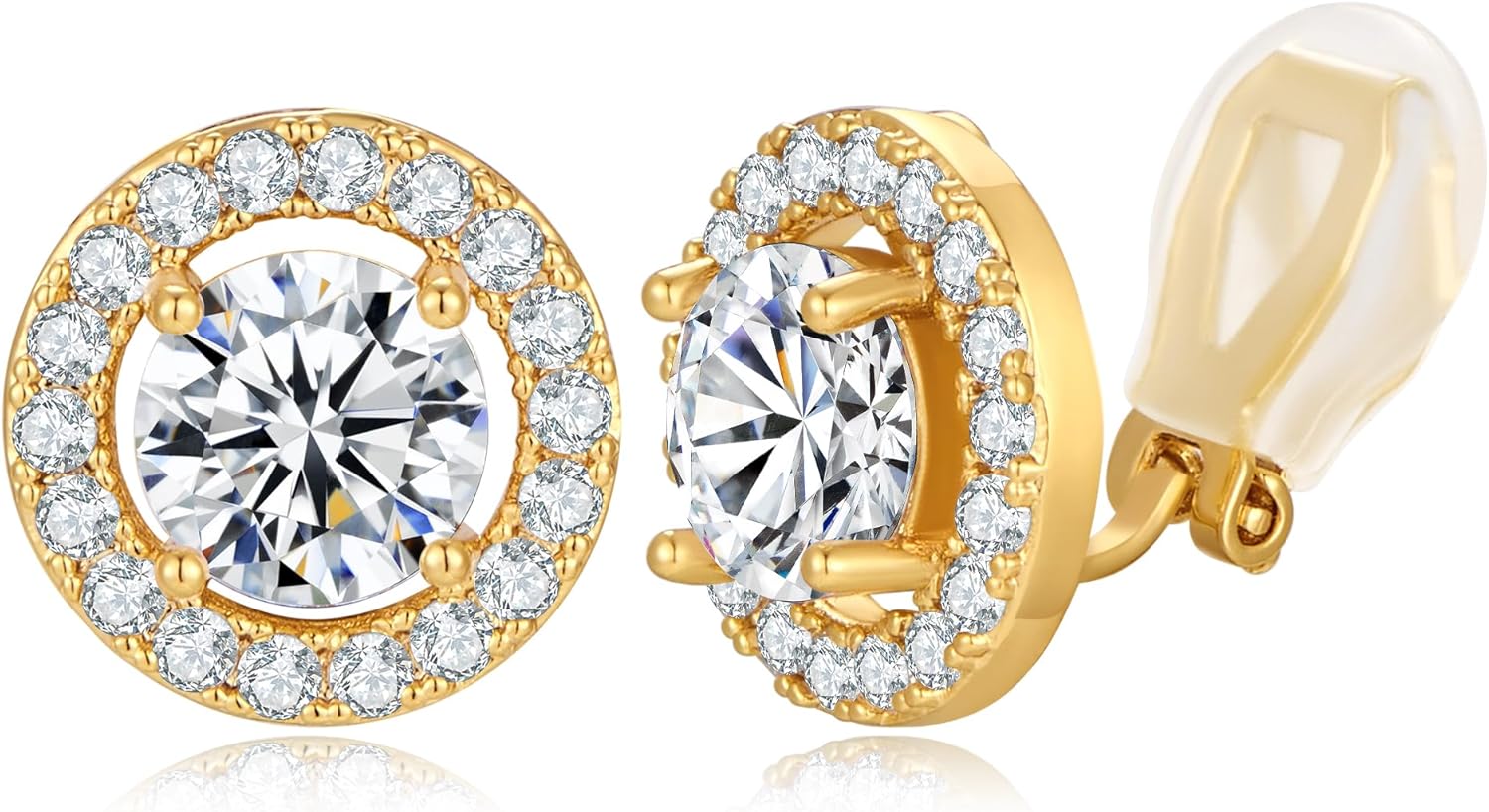 Clip On Earrings for Women Non Pierced Cubic Zirconia Clip On Stud Earrings Round Heart Square Crystal Earring Fashion Rhinestone Jewelry