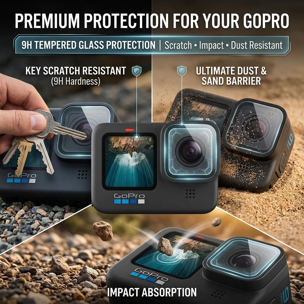 Screen & Lens Protector for GoPro Hero 13 with Alignment Frame 2 Set | One-click easy installation with auto-align frame for fast, bubble-free setup. 9H tempered glass, HD clarity, Anti-scratch