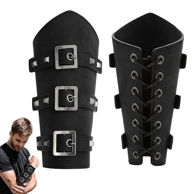 CHUANFU 2 Piezas Brazaletes Vikingos Punk de Hecho, Brazales Retro Armadura
