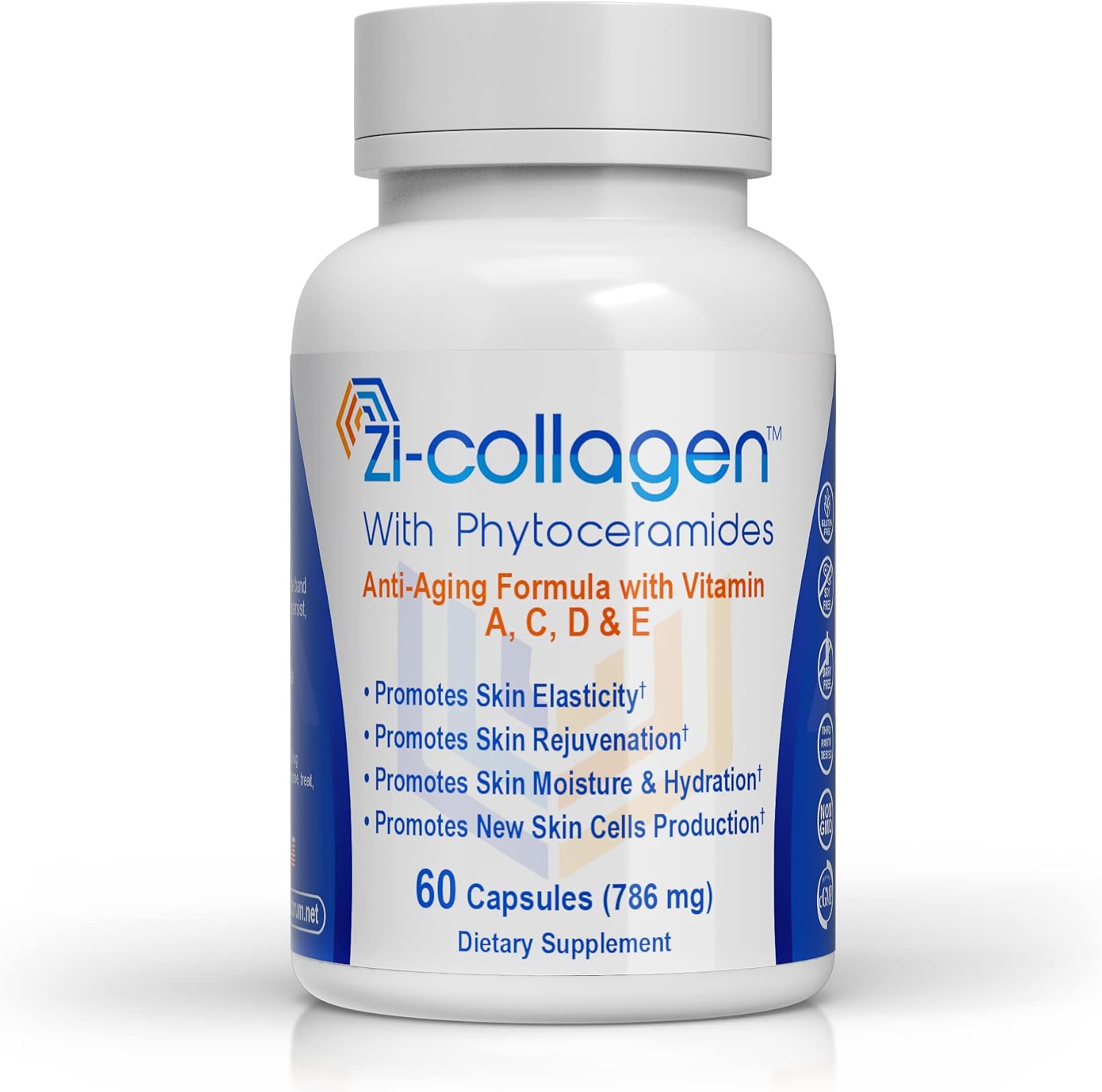 Zirum Collagen Supplements with Phytoceramides | Added Vitamin E, C, A & D3 - Anti Aging Colageno for Women & Men | Hydrolyzed Marine Capsules | Boost Skin Elasticity Reduce Wrinkles (60 Count)