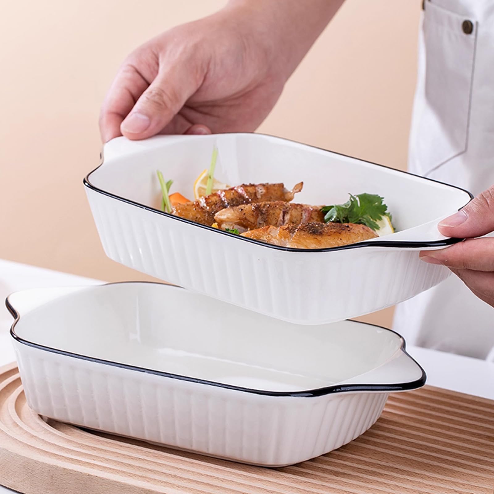 Set da 4 pirofile piccole in ceramica di alta qualità con manici, adatte per forno, microonde e friggitrice ad aria, perfette per gratin, pasta, dessert e altro. Piccola pirofila per 1 persona
