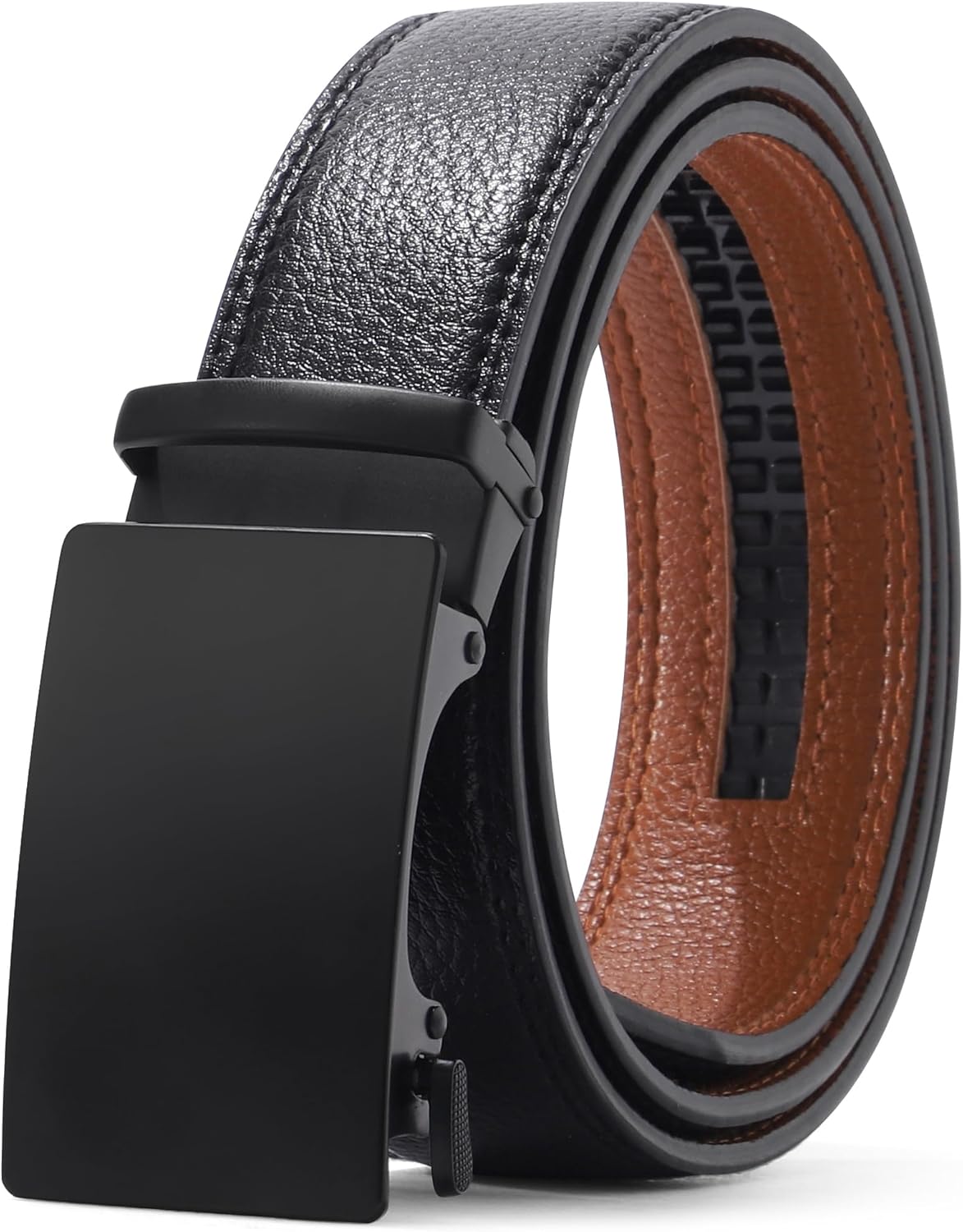 Kajeer Men Ratchet Belt Leather Adjustable Trim to Fit No Holes Slide Dress Belt for Casual Formal Gift