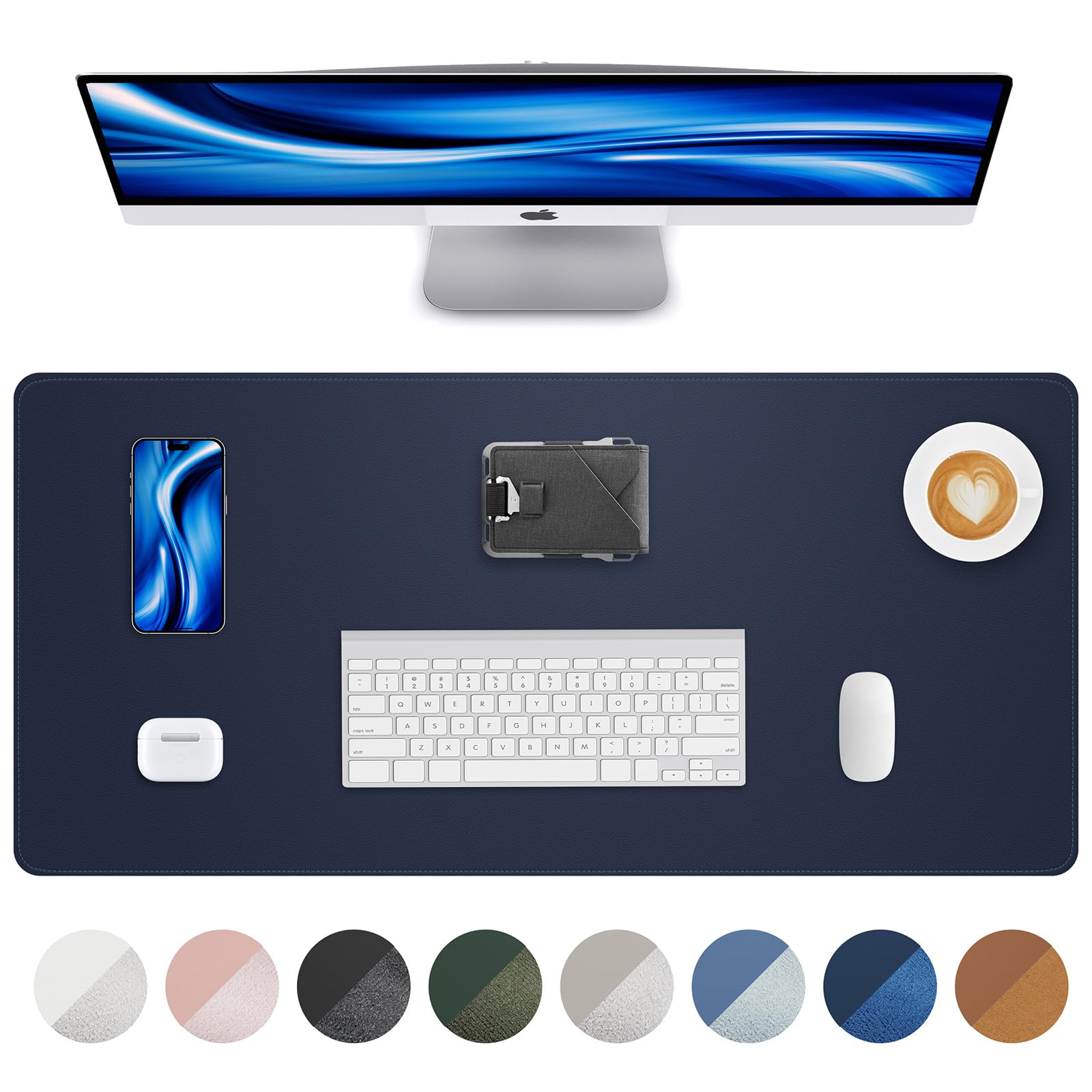 AFIING Leather Desk Mat Protector, Mouse Mat, Non-Slip PU Leather Desk Blotter, Laptop Desk Pad, Waterproof Desk Cover for Office and Home (60 x 35 cm, Midnight Blue)