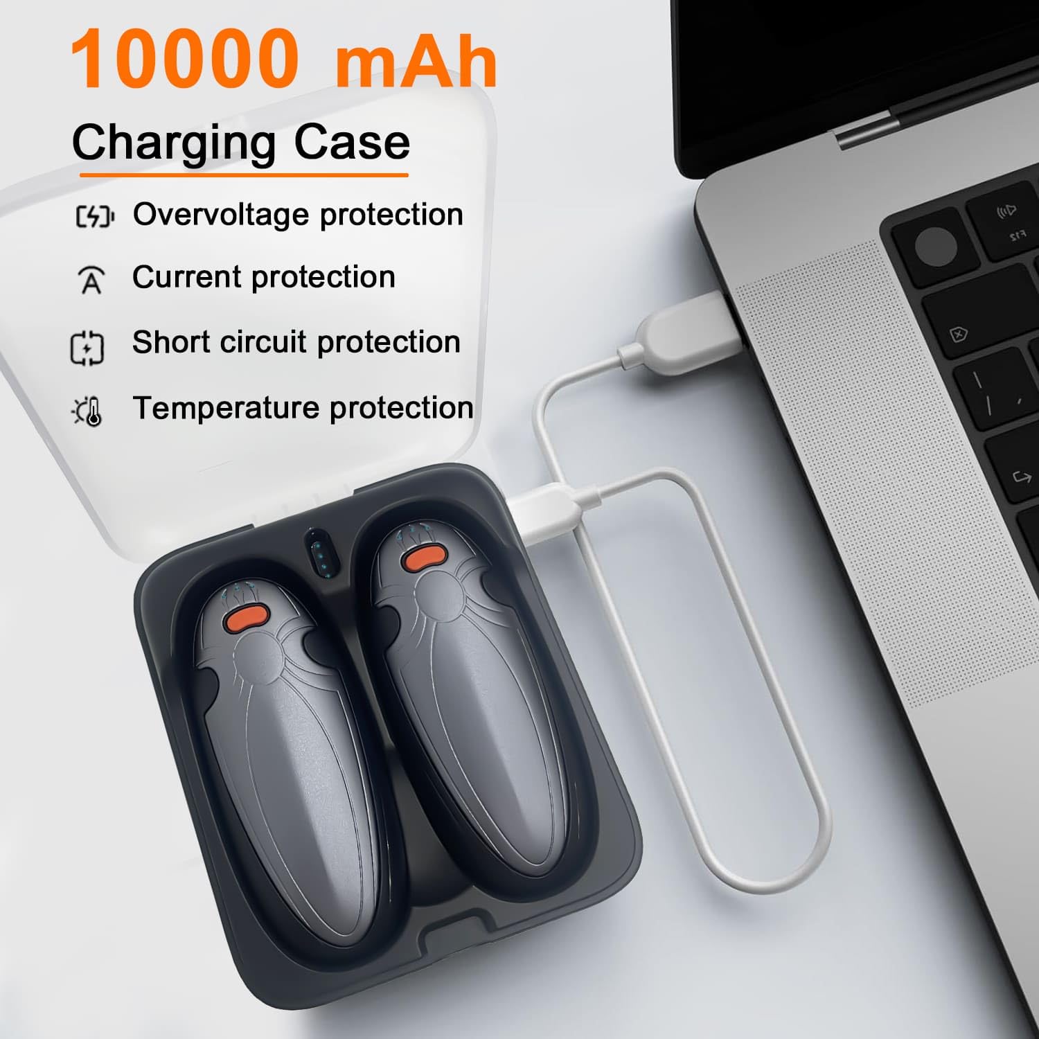 Scaldamani ricaricabili, confezione da 2, con custodia di ricarica, scaldamani elettrico da 14000 mAh, riutilizzabile, riscaldamento lungo 60 ore, scaldamani portatile per donne e uomini, campeggio