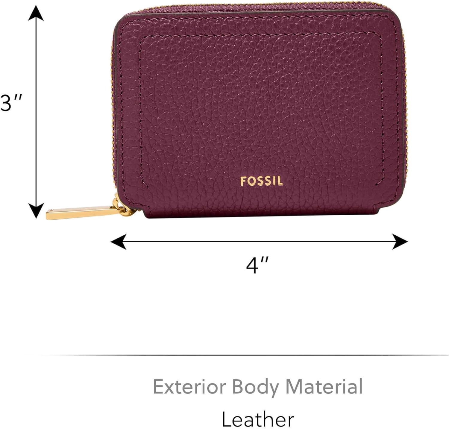 Fossil Women's Logan Leather Zip Card Case Wallet With Keychain for Women - Image 3