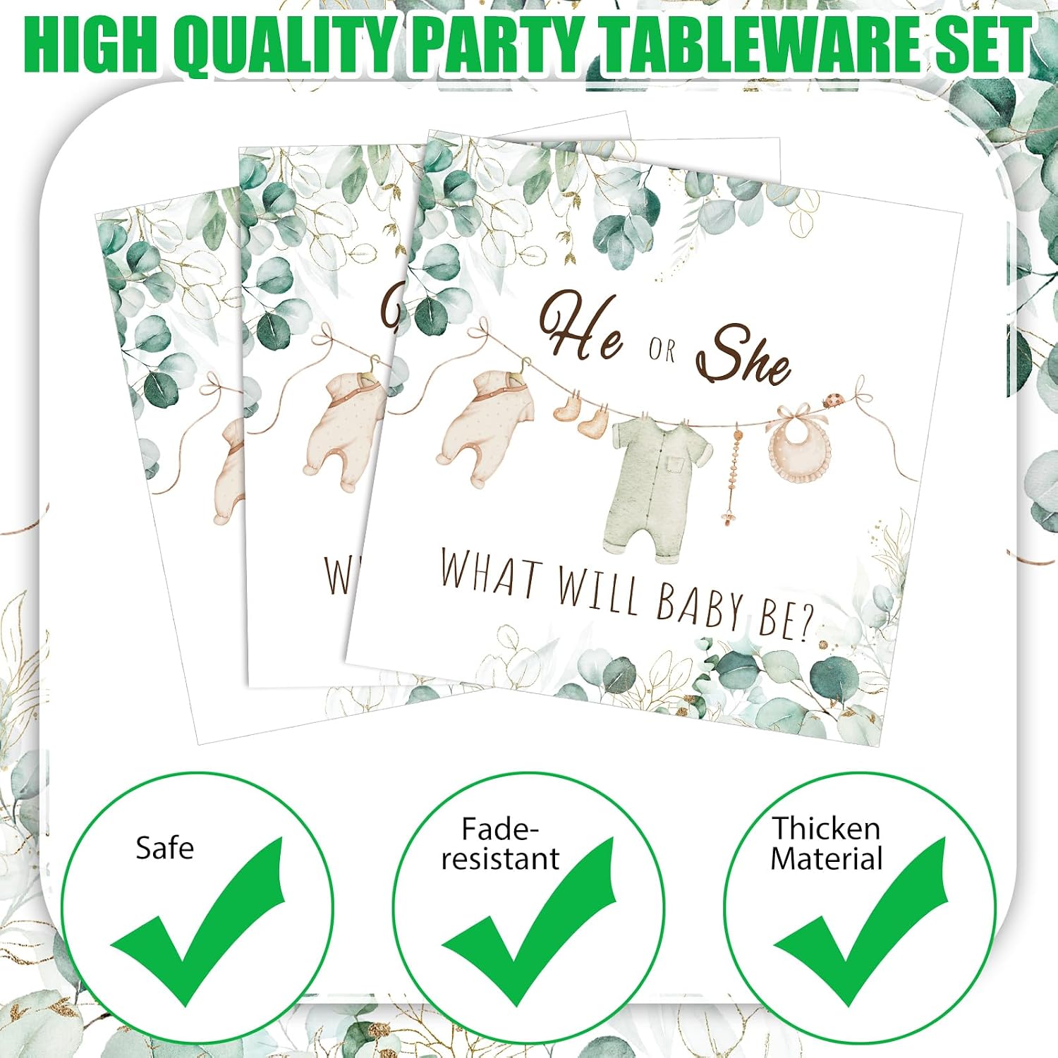 Sunnyray 96 Pcs/24 Sets Greenery Gender Reveal Plates Napkins Decorations image 4