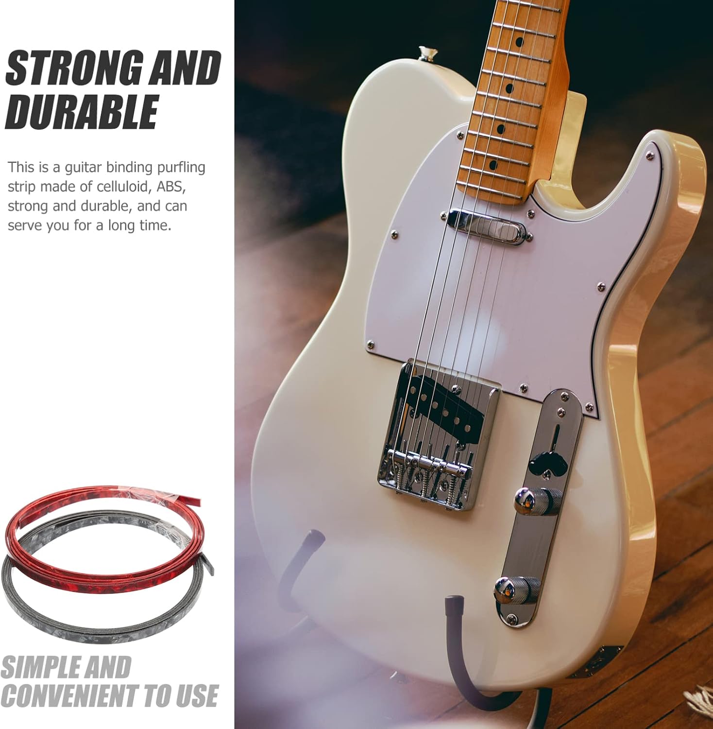 2pcs Guitar Binding Purfling Strips Imitation Edging Trim for Acoustic and Classical Guitars DIY Repair Edging Strips