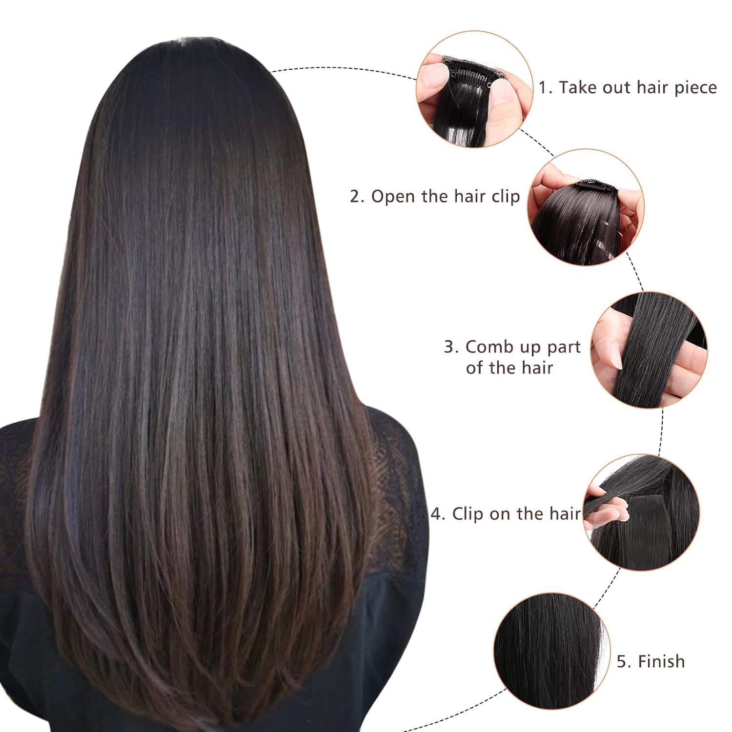 Bella Hair Clip-In Human Hair Extensions Silky Straight - 26 inch 160g 10pcs Real Remy Hair Wefts with 21 Clips | Long-Lasting Healthy Hair | Instant Length & Volume for All Hair Types