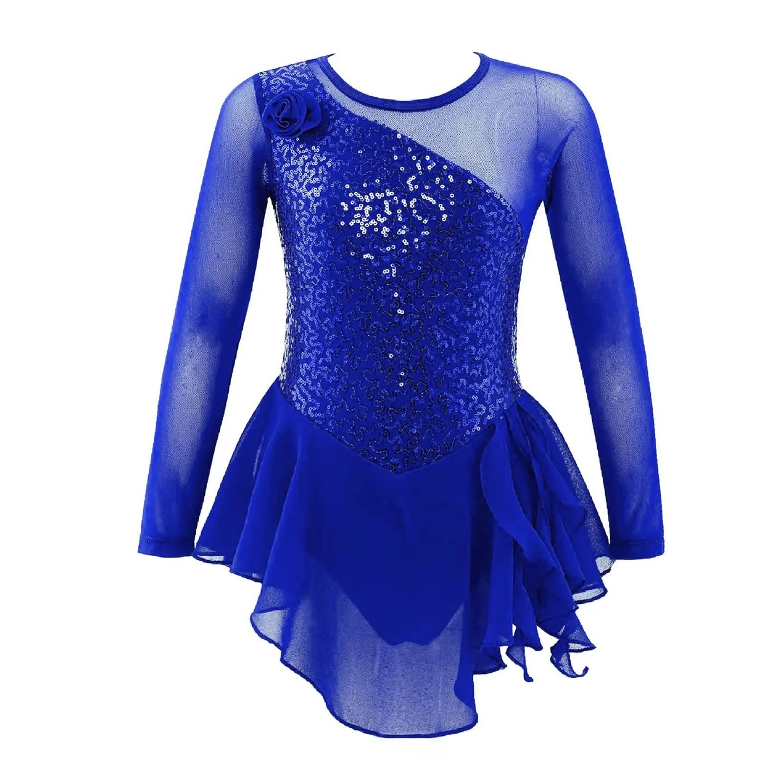 Maillot patinaje artistico Vestido de leotardo gimnástico con lentejuelas for niñas, traje de baile for niños, vestido de patinaje sobre hielo de manga larga de malla, Ropa de baile for actuaciones(Ro