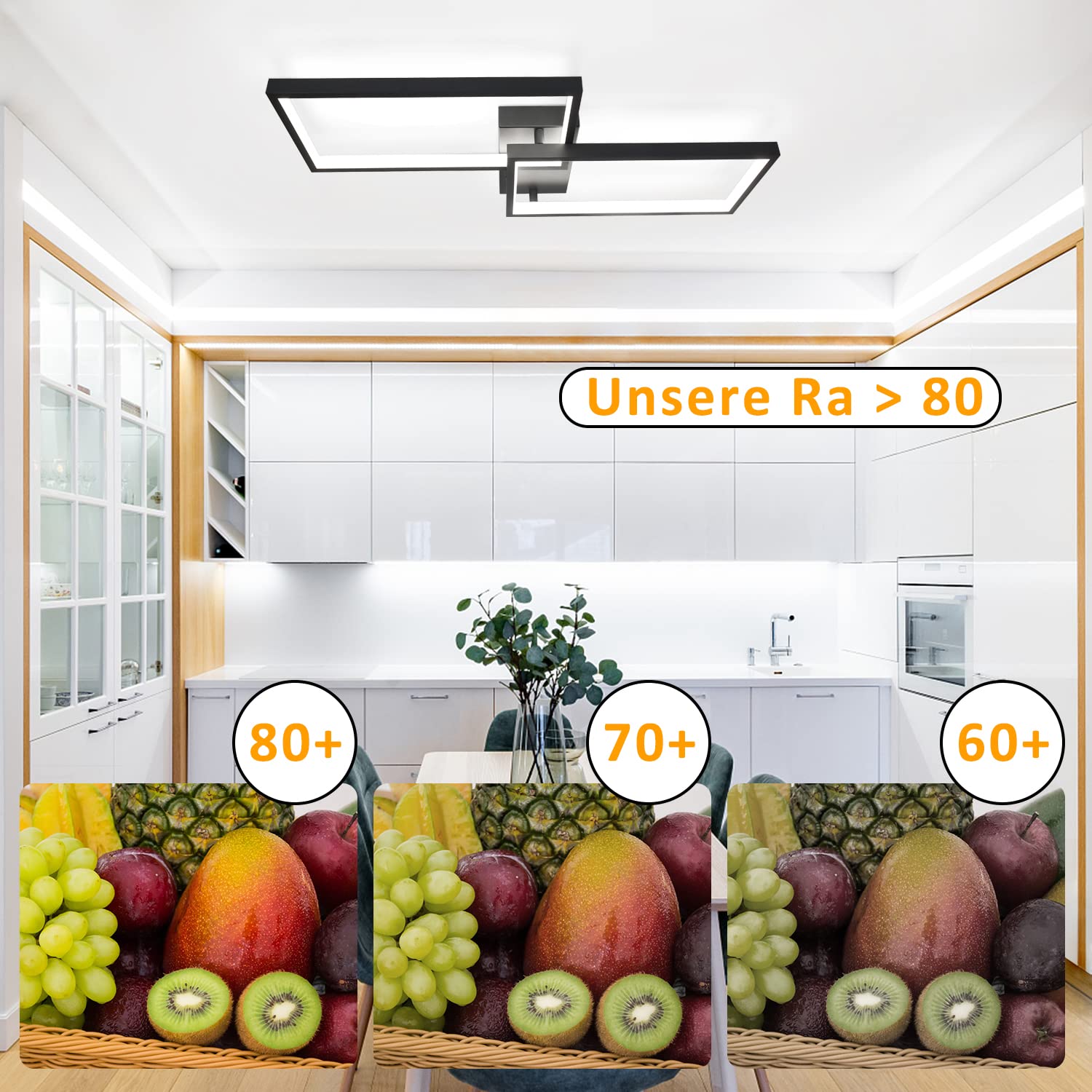CBJKTX Deckenlampe Wohnzimmer Deckenleuchte Dimmbar - LED Modern mit | Fernbedienung Wohnzimmerlampe Schwarz Lang 60CM Schlafzimmerlampe Metall Küchenlampe Schlafzimmer küche Flur Arbeitszimmer
