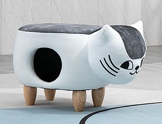 Home 2 Office Cat Condo Pet House Furniture, Kitten-Shaped Fabric Storage Ottoman for Cats, Small Dogs and Pets, Multi-color