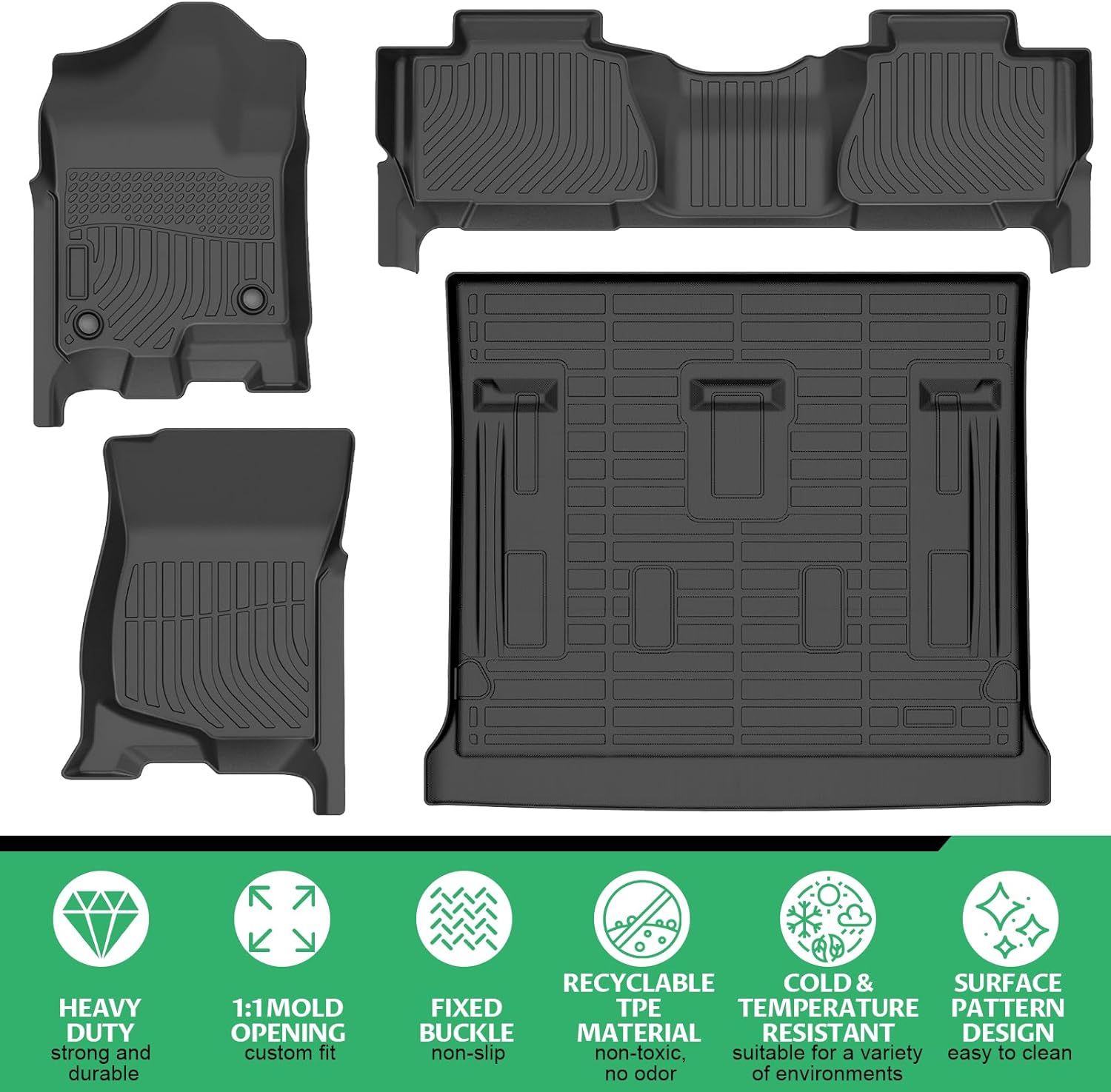 Floor Mats for 2007-2014 Chevrolet Tahoe & GMC Yukon Bench (NOT fit Yukon XL or Hybrid), 8 Seats, TPE All Weather Floor Liners for Chevy Tahoe Floor Mats, Non-Slip Waterproof Cargo Liner
