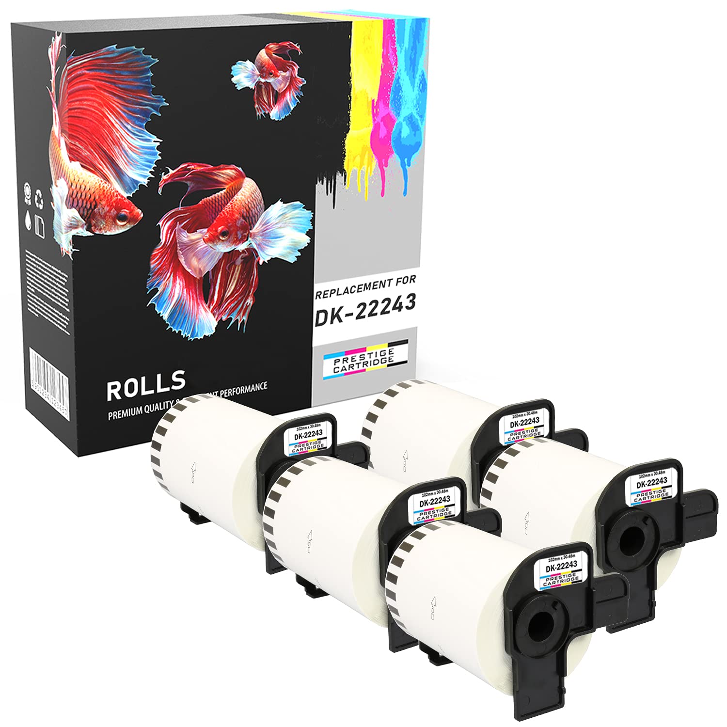 5 Compatible Rolls DK-22243 102mm x 30.48m Continuous White Standard Address Labels Compatible with QL-1050 QL-1060N QL-1100 QL-1110NWB