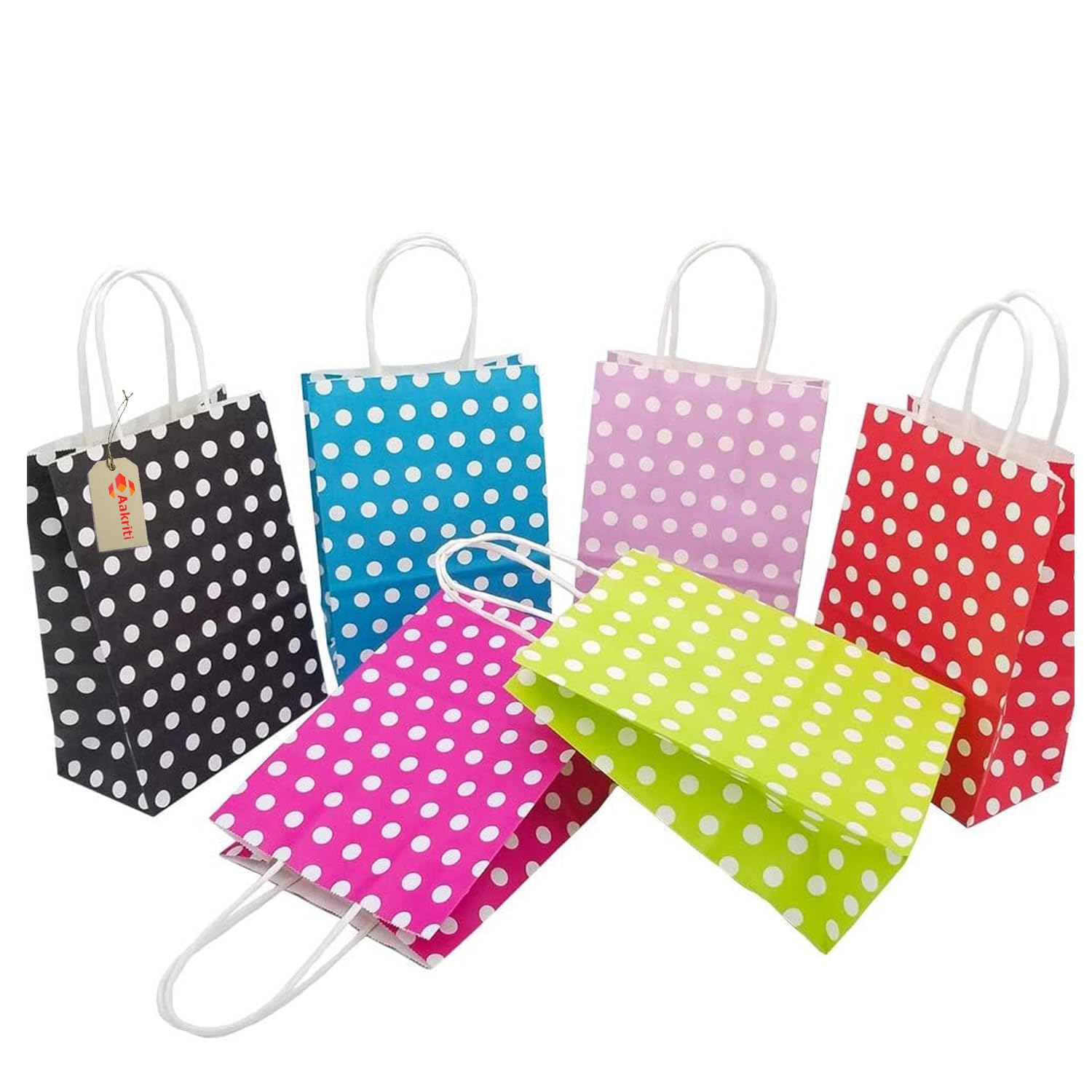 Aakriti Paper Gift Bags with Handles Polka Dot Paper Party Favor Bags for Kid’s Birthday Baby Shower Wedding Festivals Holiday Party (10 x8x3 Inch (Pack of 10), Gift Bags Polka Dot Assorted)