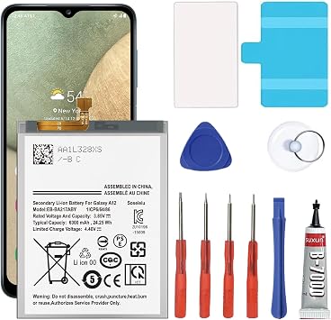 Galaxy A12 Battery,6300mAh EB-BA217ABY Replacement Battery for Samsung Galaxy A12 SM-A125F SM-A125U SM-A125M with Adhesive Tape Tool Repair Kit
