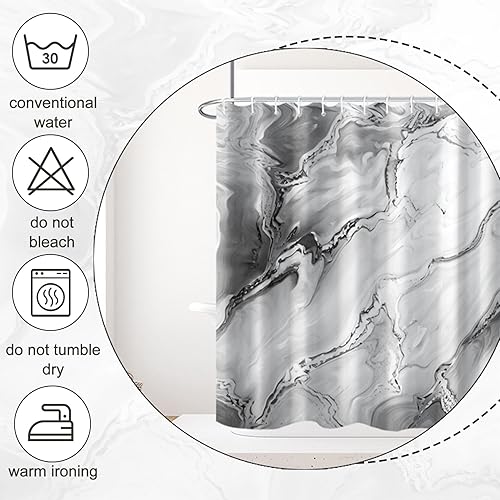Miniatura 4 de Cortina de ducha de mármol gris impermeable de tela con ganchos, decoración de baño, 72 x 72 pulgadas