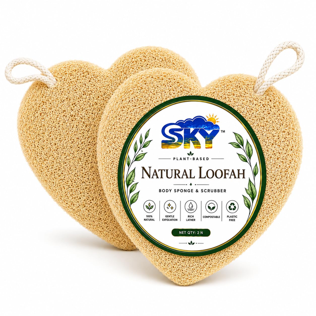 Organic Bath Loofah Natural Sun Dried | Gently Removes Impurities & Dead Skin | 100% Plant-Based Body Scrubber | Deep Cleansing Exfoliating Sponge for Men & Women (2, Heart)-image-31