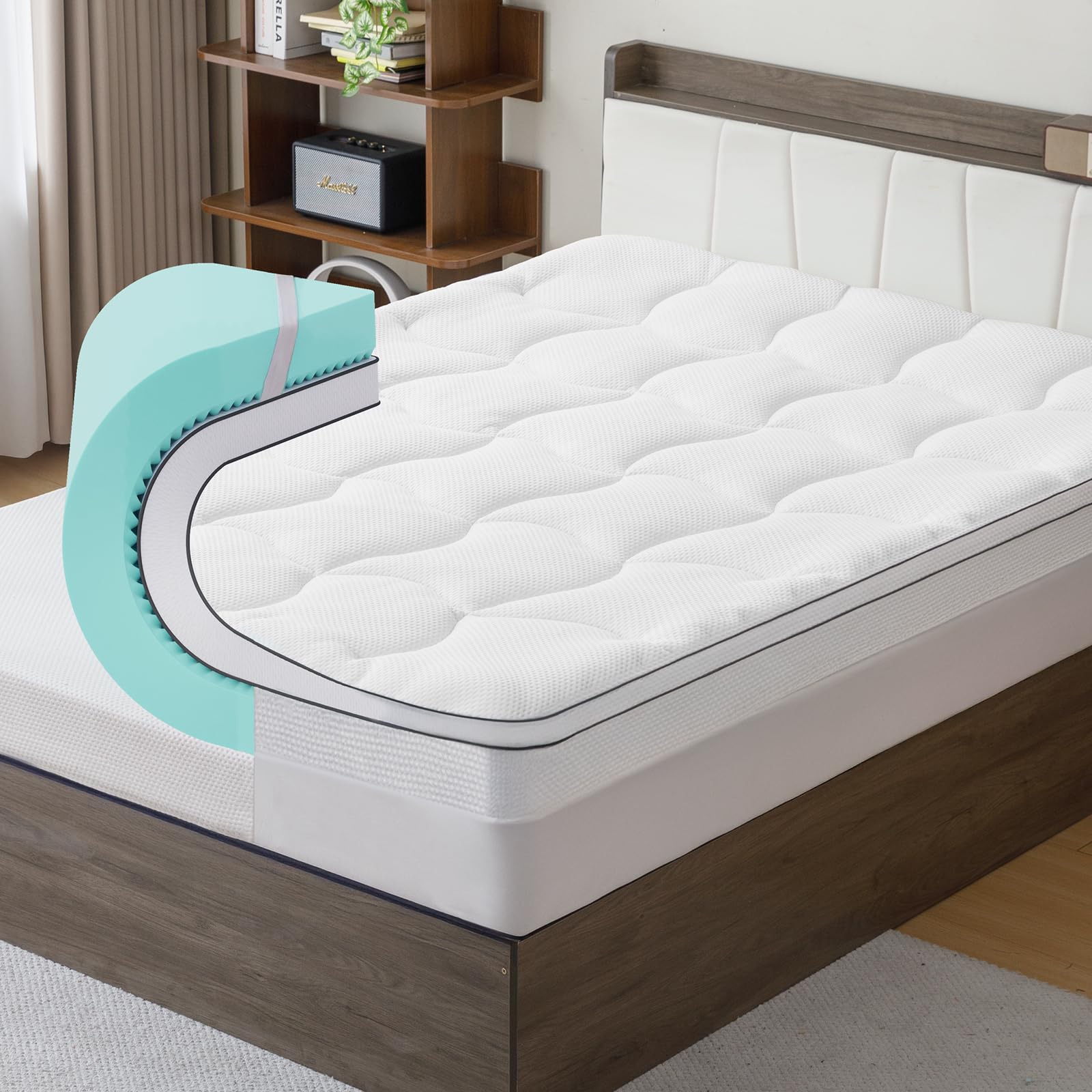 IKALIFE Topper Matrimoniale 160 x 200 cm - Topper in Memory Foam al Gel con Fodera Lavabile, Spessore 7,5 cm per Letti a Molle e Letti Scomodi