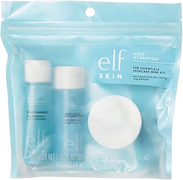 e.l.f. SKIN Holy Hydration! The Essentials Mini Kit, Cleanser, Toner & Moisturiser For Hydrated & Balanced Skin, Airplane-Friendly Sizes