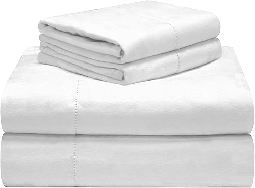 Celeste Home Juego de sábanas de 190 GSM, tamaño individual XL, color blanco invierno, cálido y acogedor, franela 100% algodón preencogida, extra