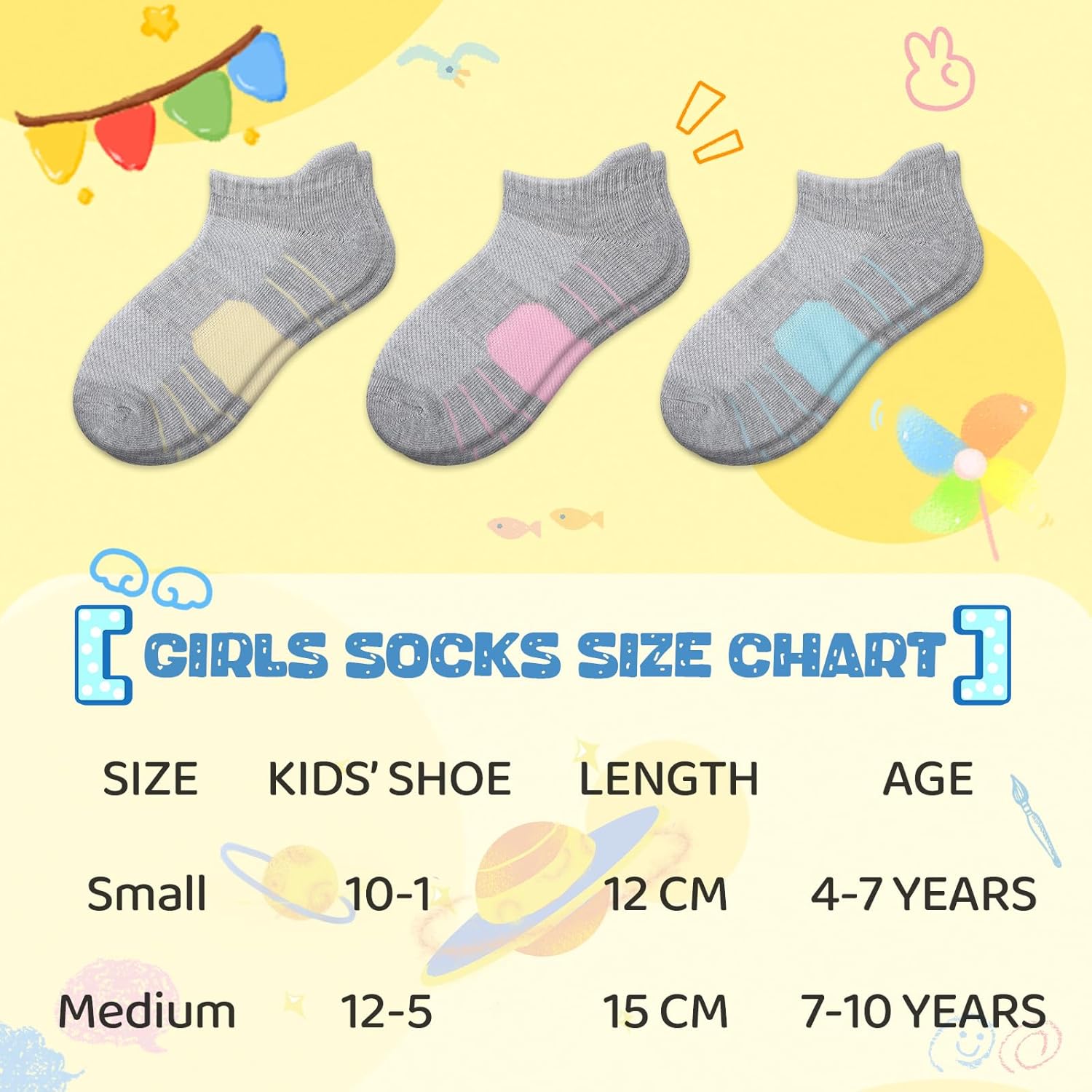Comfoex 12 Pairs Girls Socks Ankle Athletic low cut Socks With Cushioned Sole For Little Big Kids 4-6 6-8 8-10 Years Old - Image 3